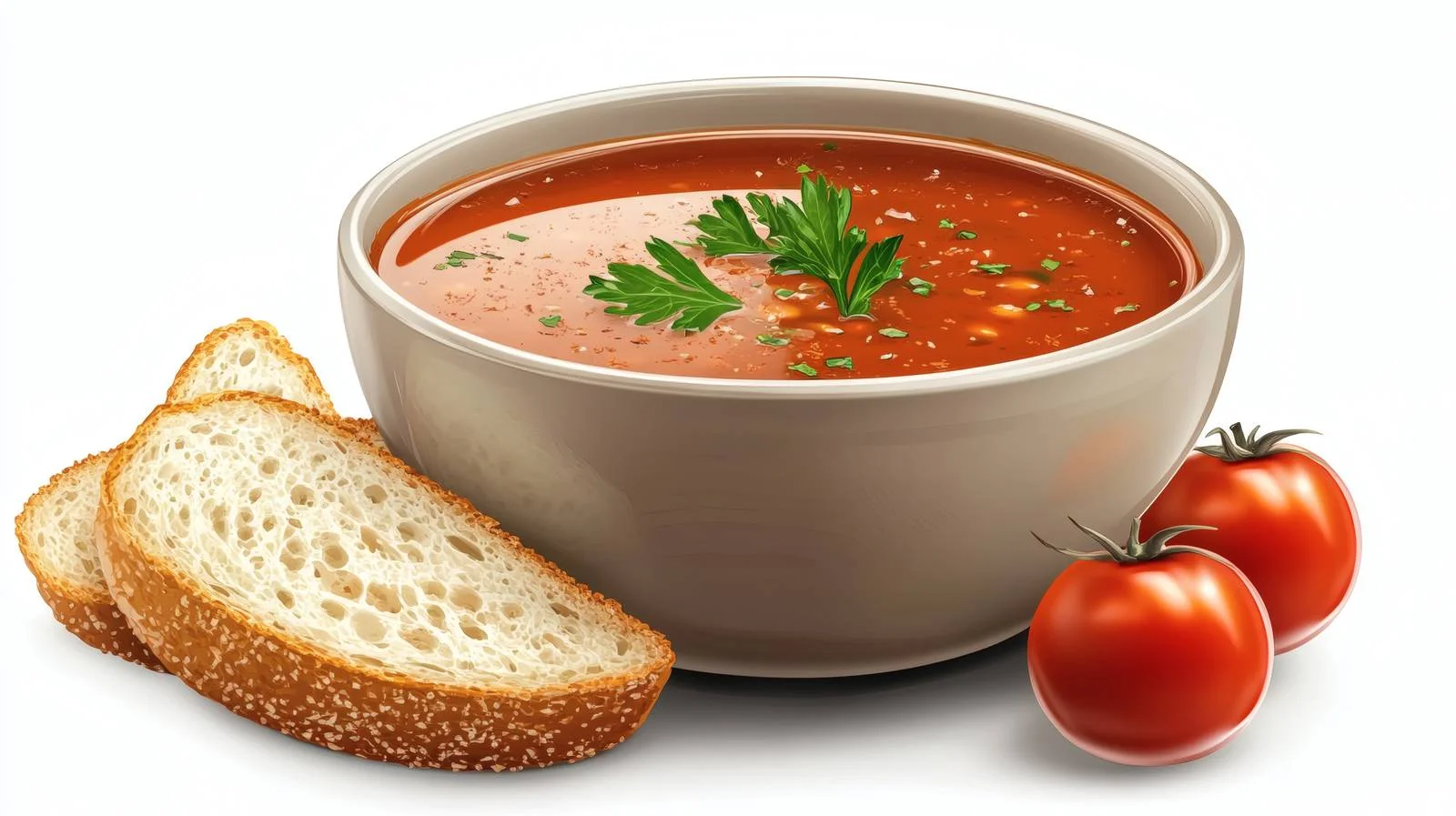Gourmet Tomato Soup and Bread on White — free download from Dotvec