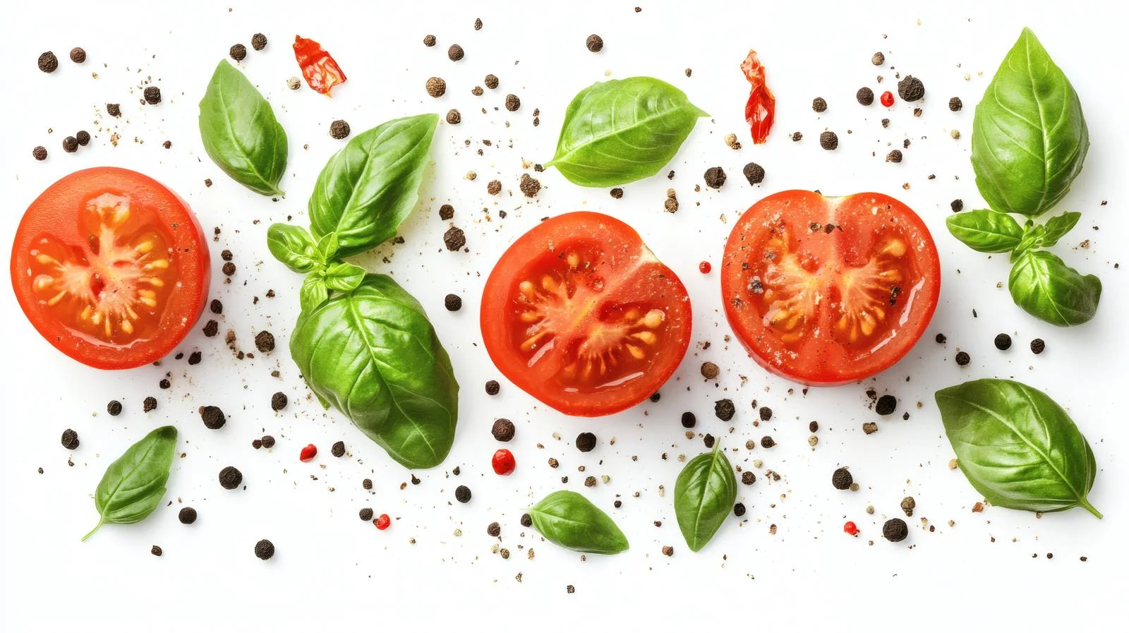 Fresh Tomatoes, Basil, and Spices on White — free download from Dotvec