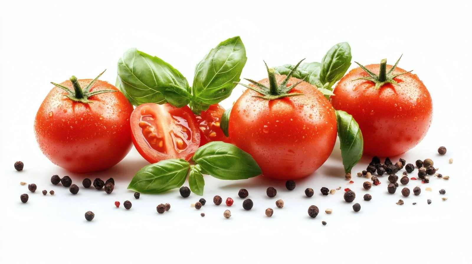 Vibrant Tomato, Basil, and Spice Mix on White — free download from Dotvec