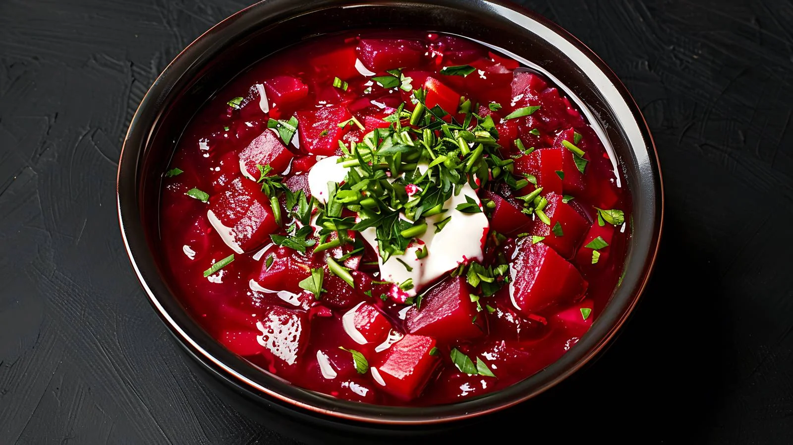 Authentic Ukrainian red soup in bowl — free download from Dotvec