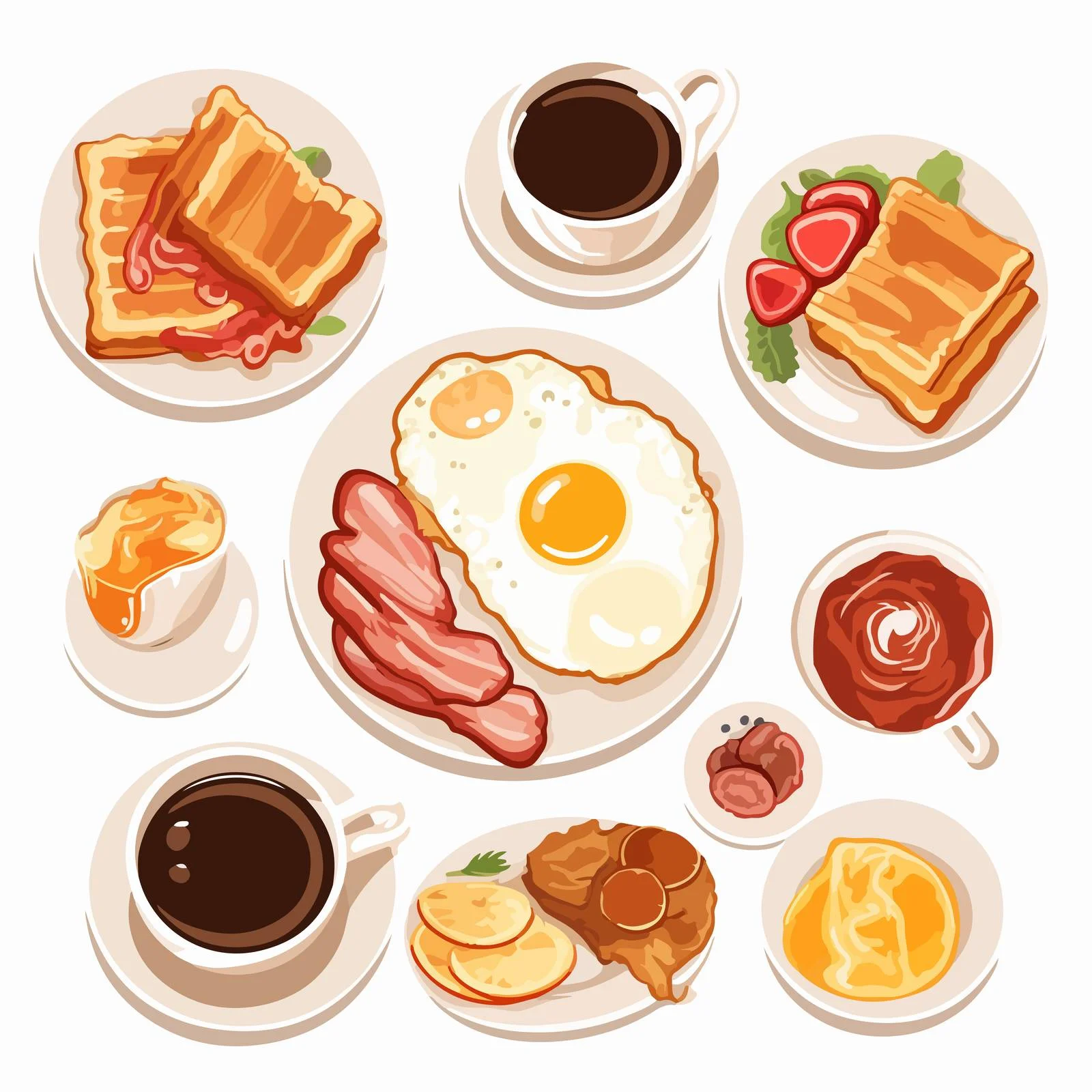 Assorted breakfast items on white background — free download from Dotvec