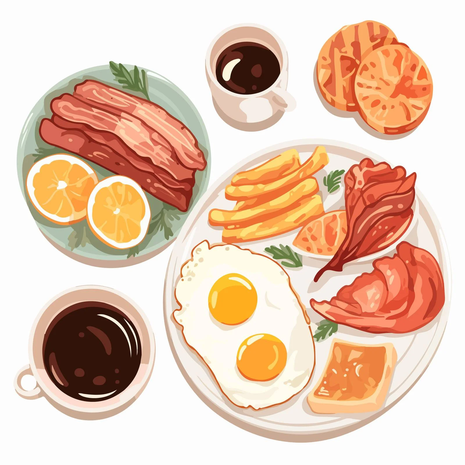 Elevated breakfast spread on white background — free download from Dotvec