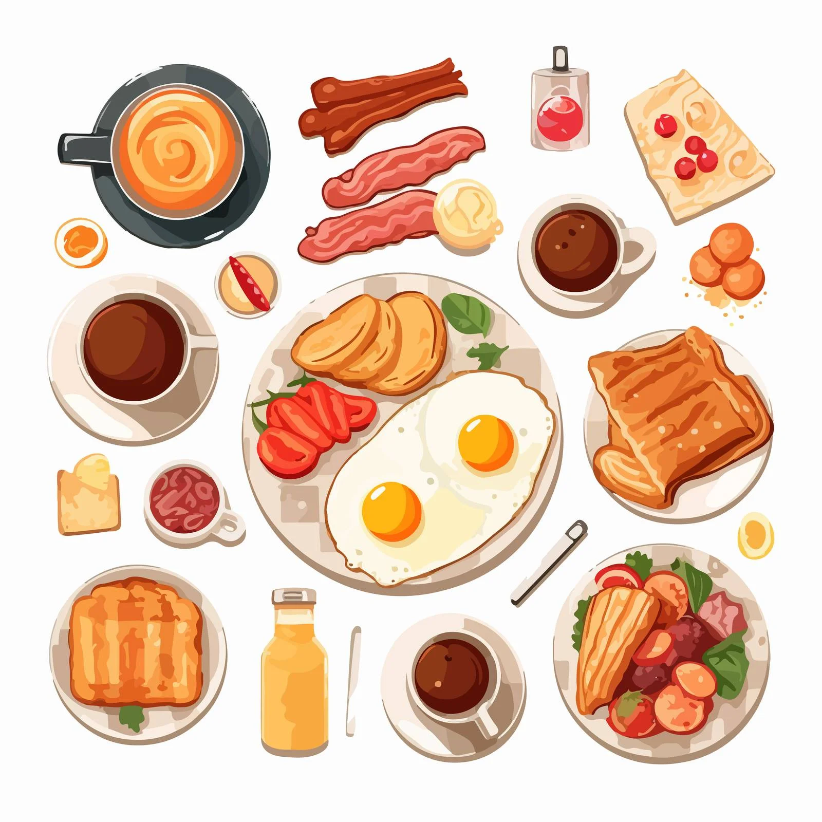 Assorted breakfast items on white background — free download from Dotvec