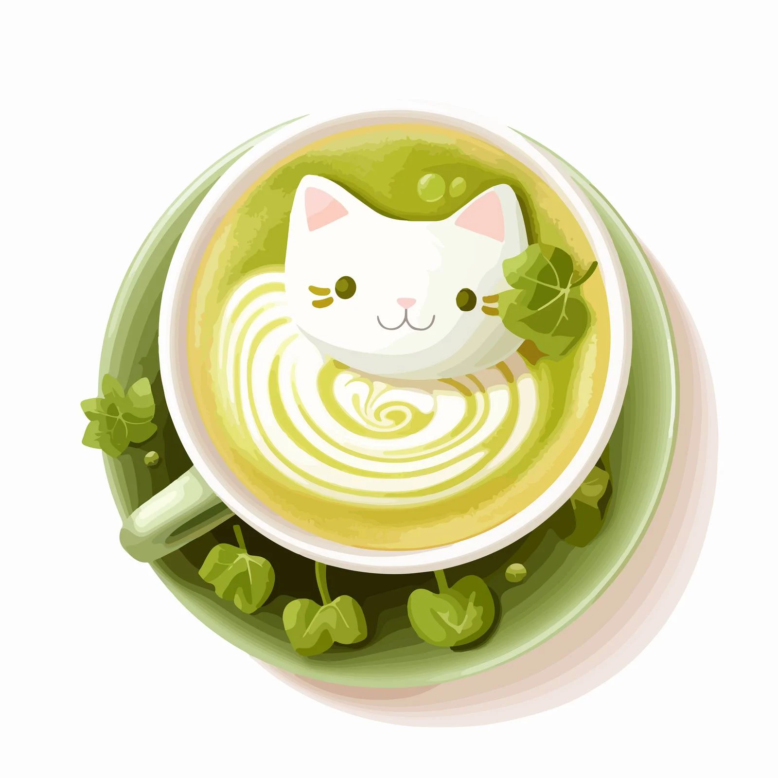 Elevated view of matcha tea with adorable kitten — free download from Dotvec