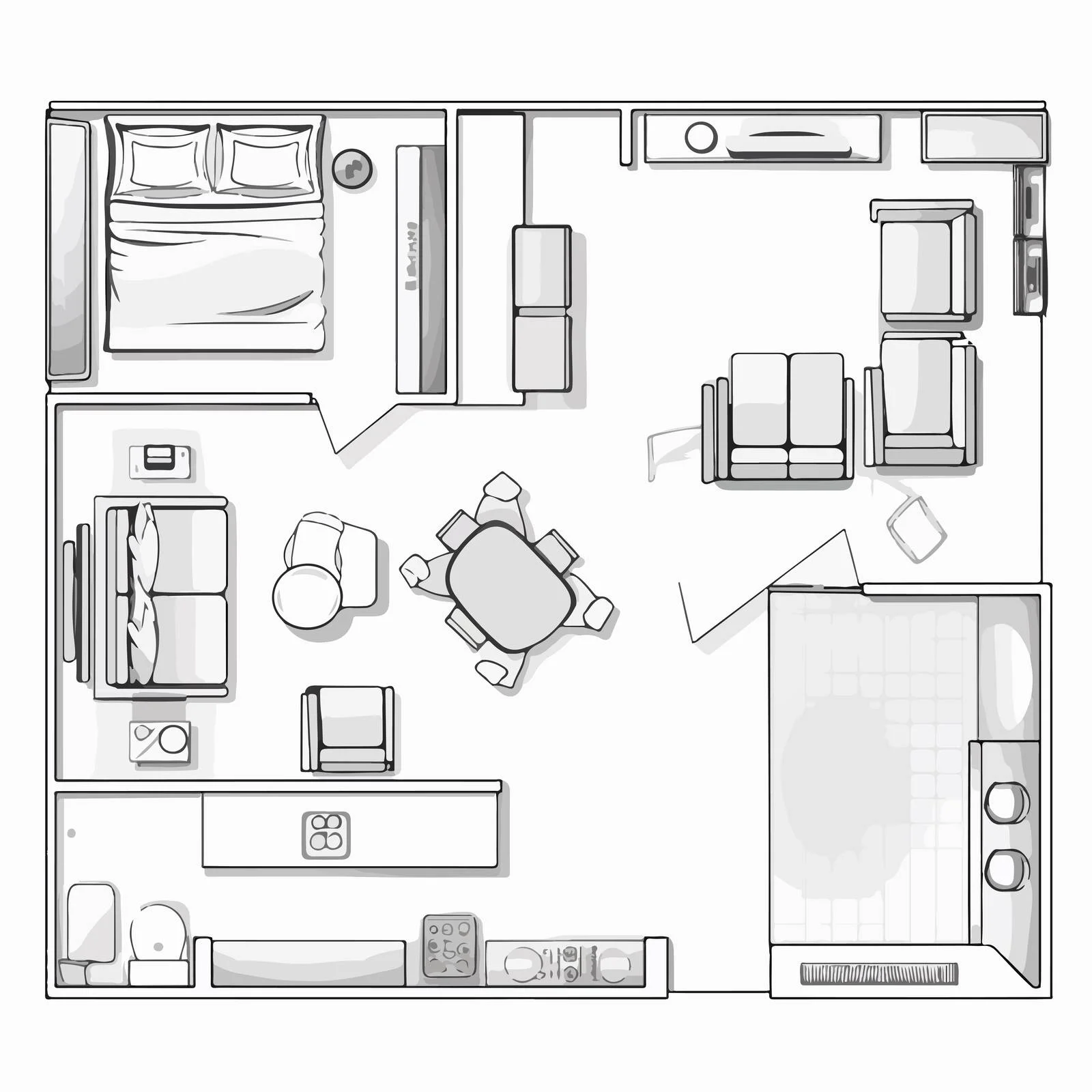 Contemporary Linear Furniture Layout for Room — free download from Dotvec