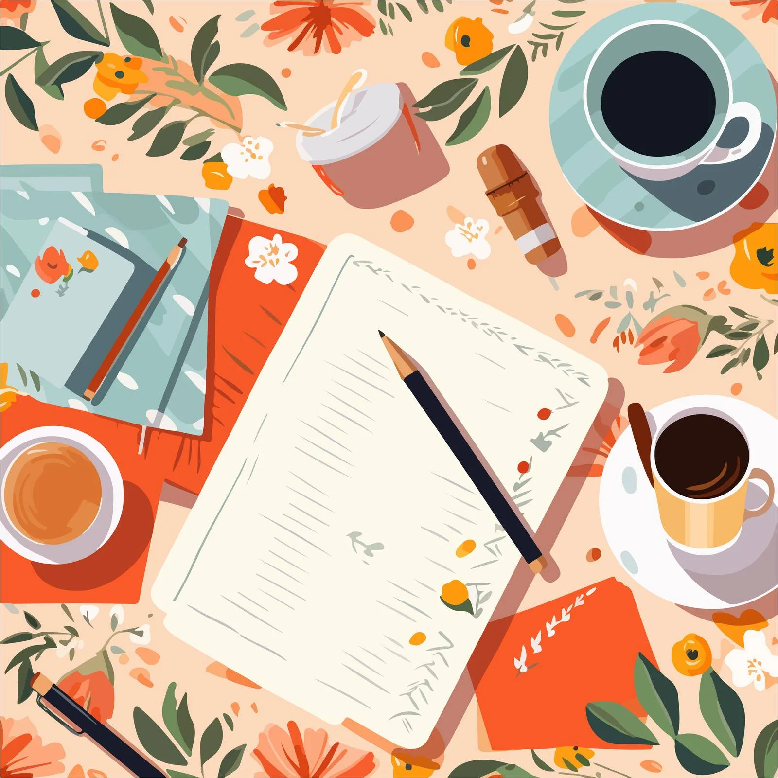 Stationery Items on Open Notebook Top View — free download from Dotvec