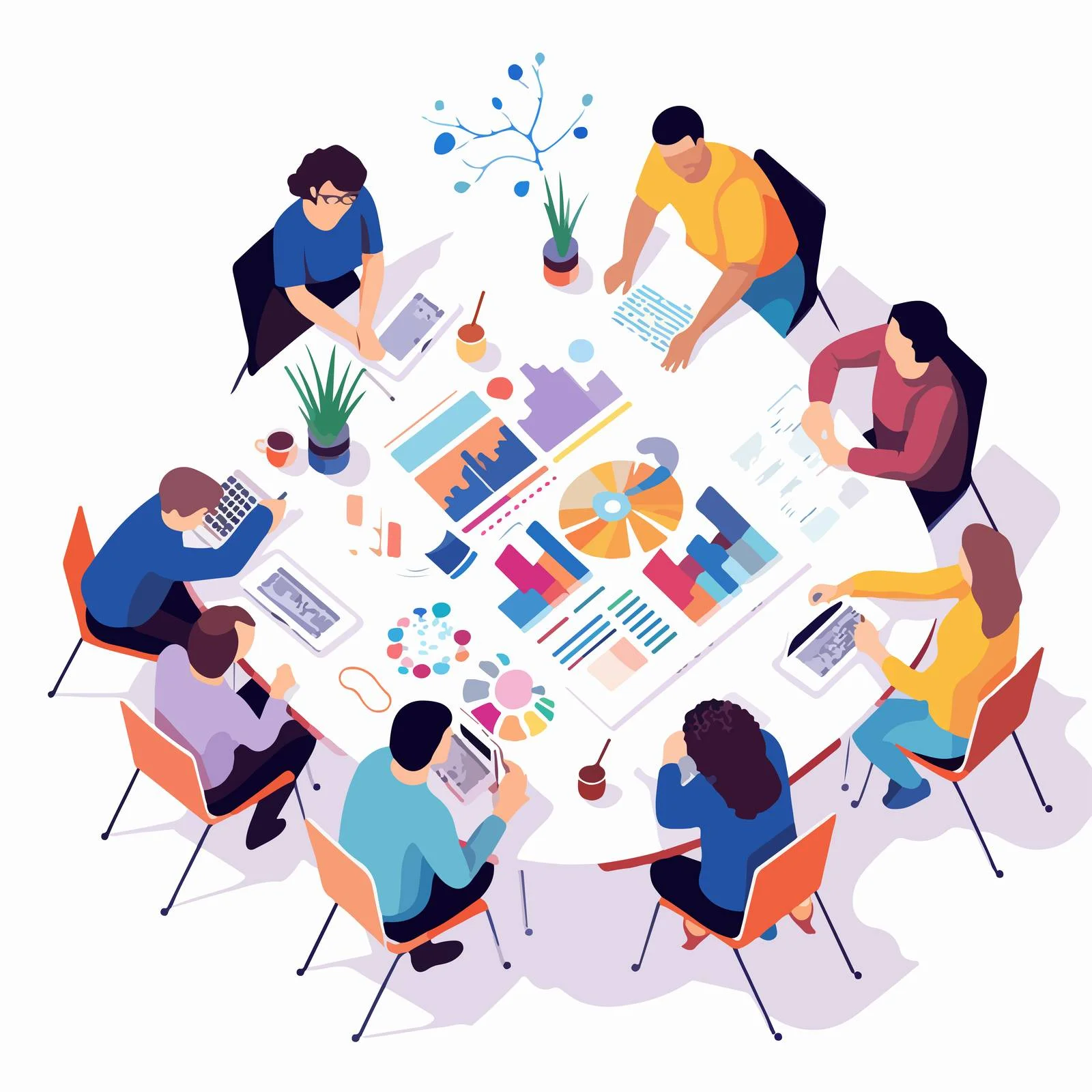 Collaborative Teamwork at Conference Table View — free download from Dotvec