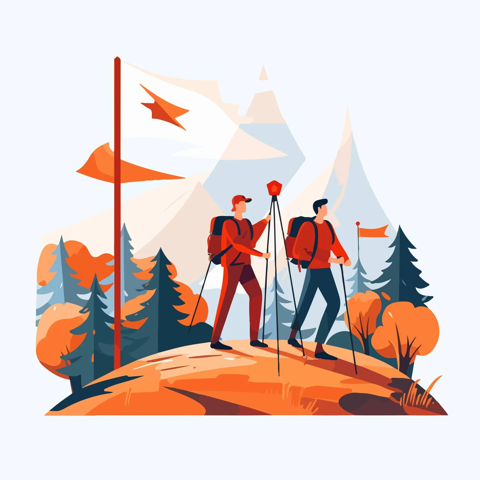 Adventure Team Hiking with Red Flag — free download from Dotvec