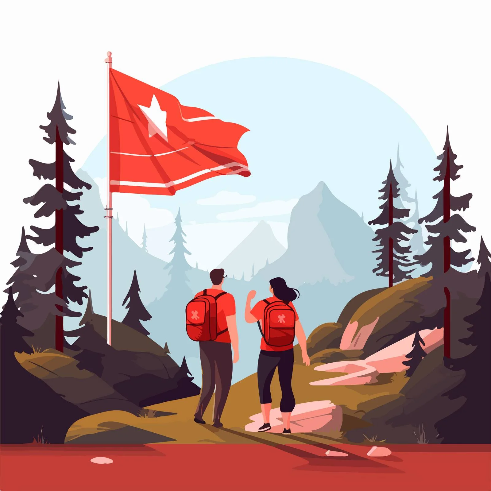 Adventure Guide Leading Tourists with Red Flag — free download from Dotvec