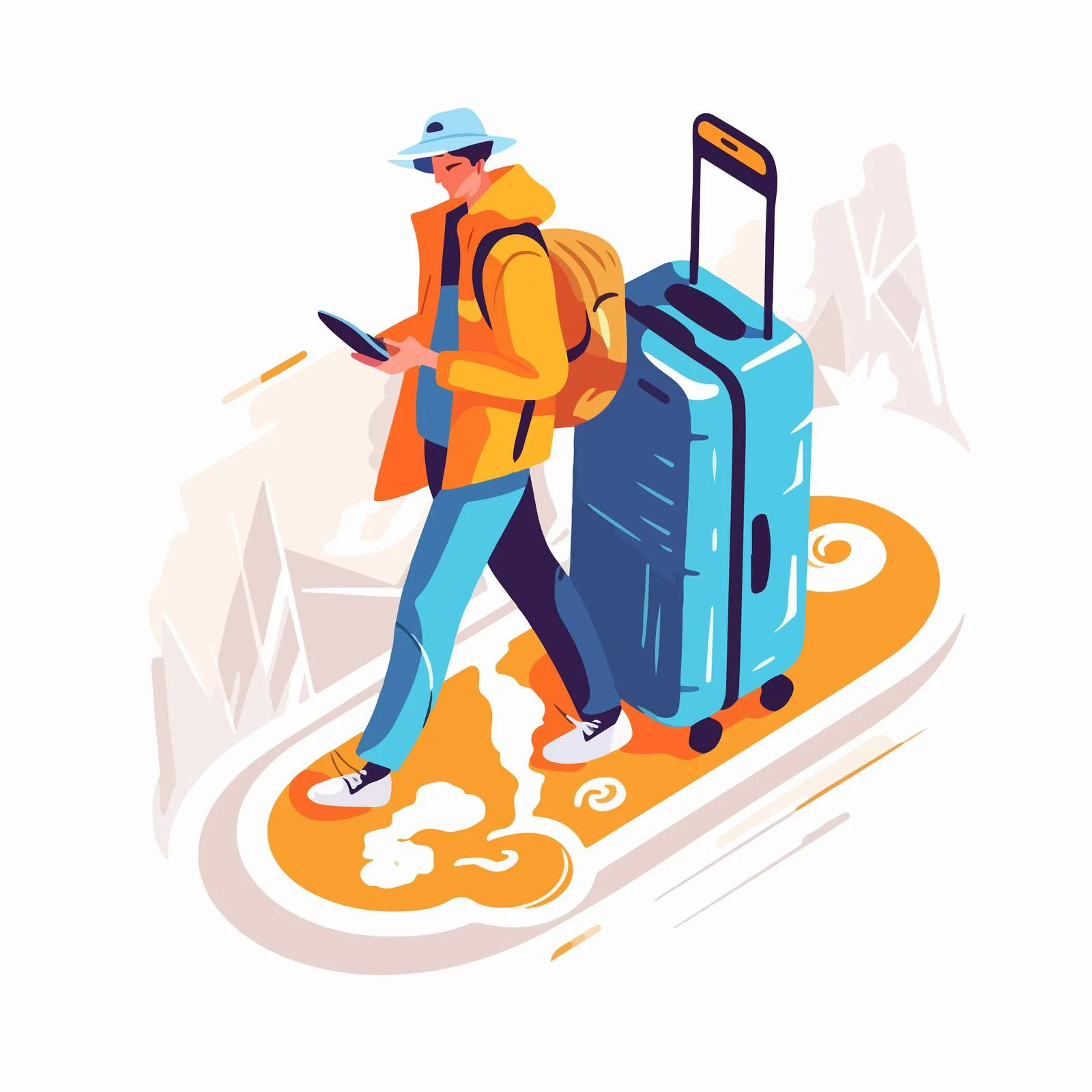 Traveler with spinner luggage at airport — free download from Dotvec