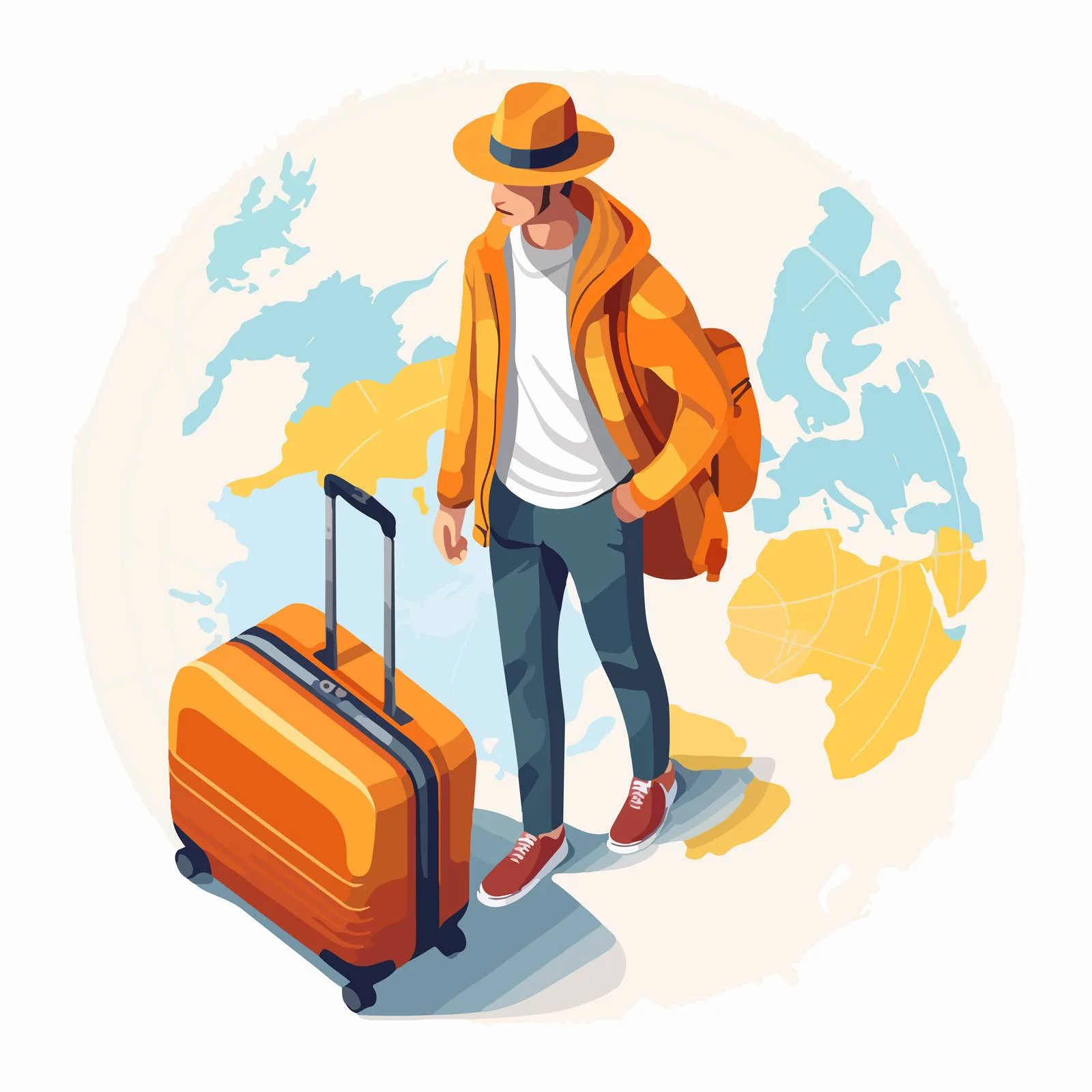 Traveler with spinner luggage on pathway — free download from Dotvec