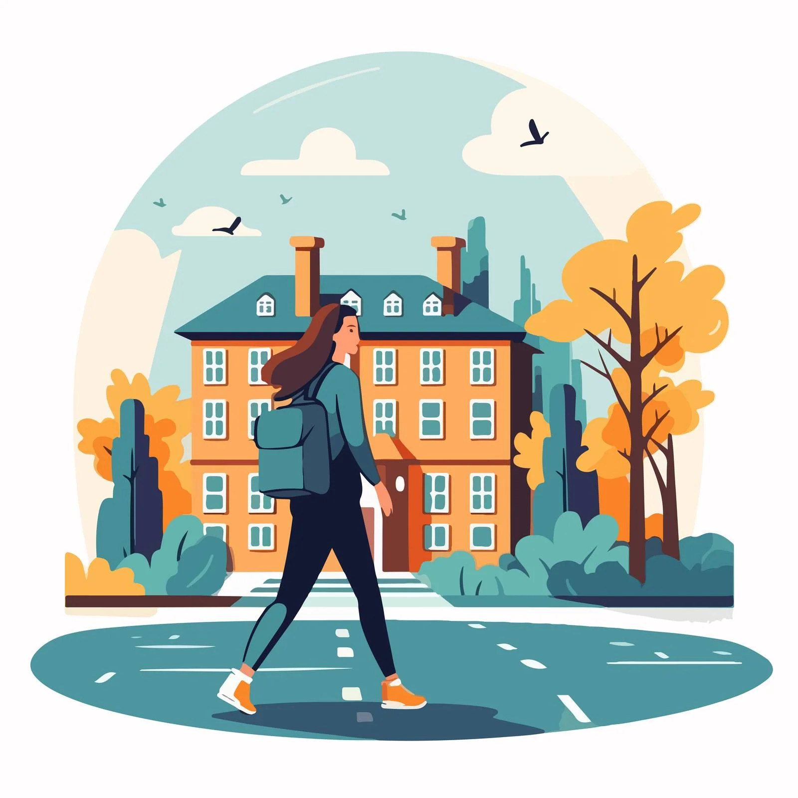 Traveler heading to backpacker hostel entrance — free download from Dotvec