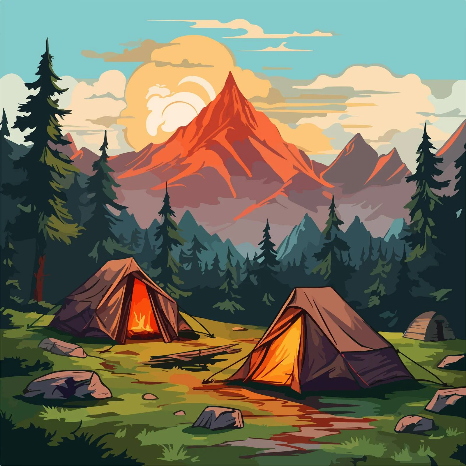 Idyllic Campsite with Tents and Campfire — free download from Dotvec