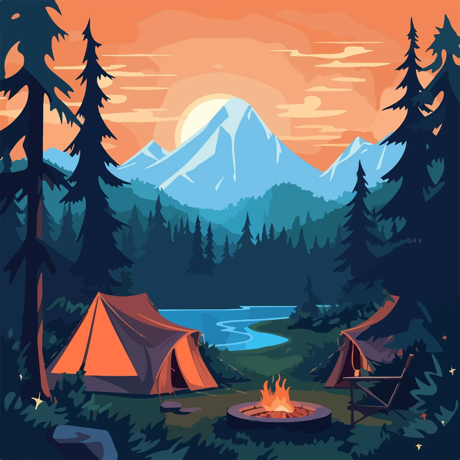 Outdoor Camping Site with Tents and Bonfire — free download from Dotvec