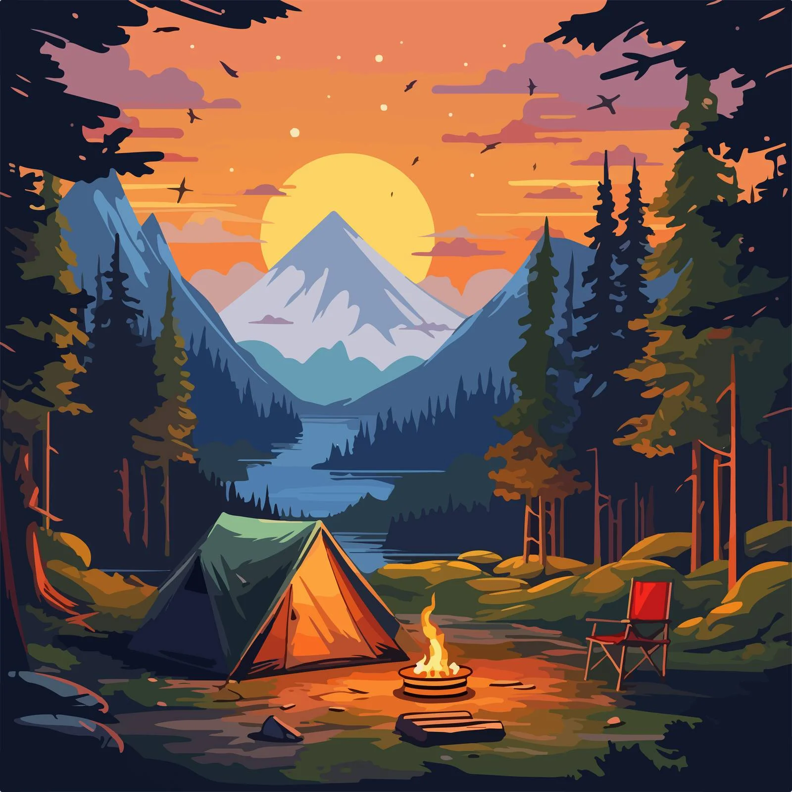 Rustic Campsite with Tents and Bonfire — free download from Dotvec