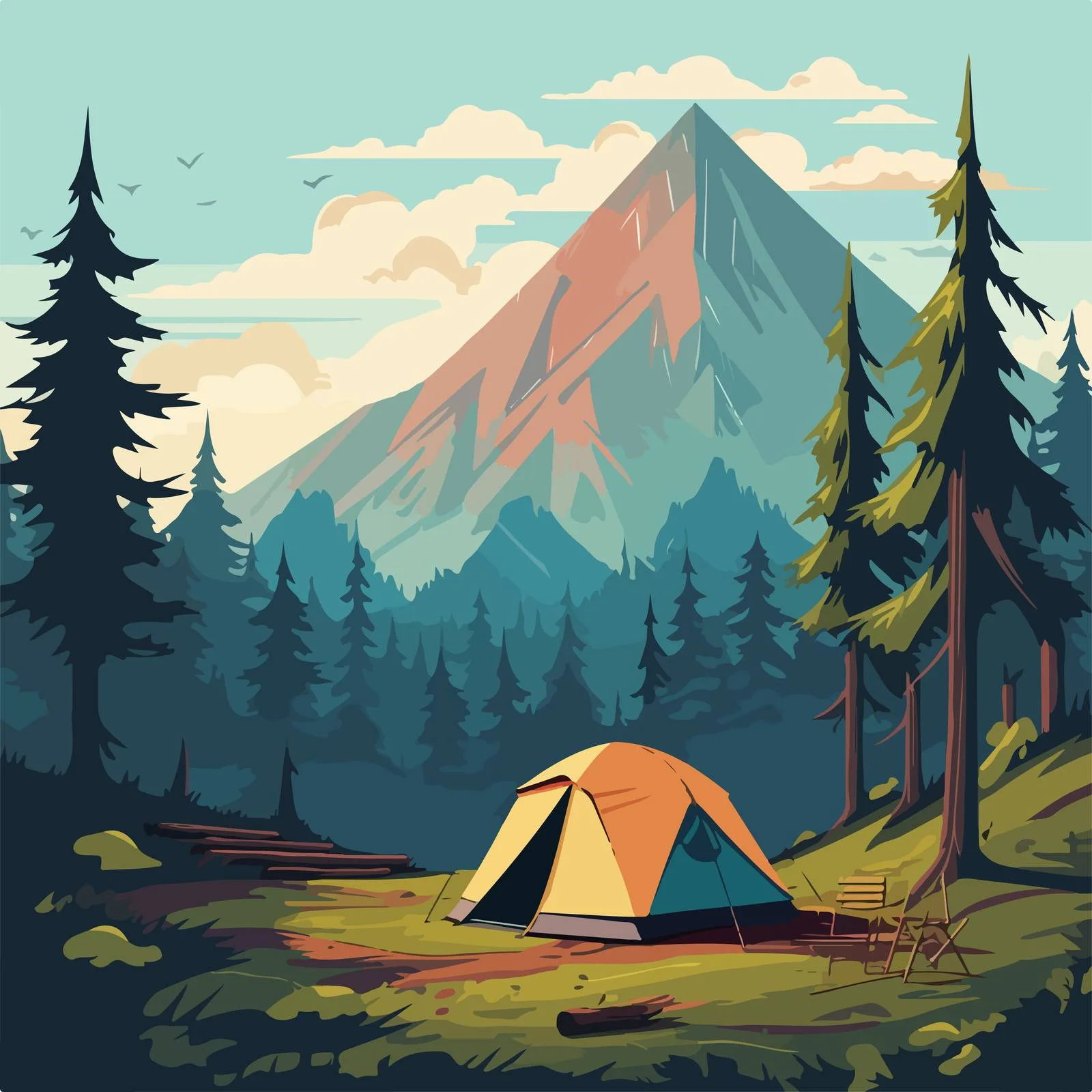 Rustic Campsite with Tents and Bonfire — free download from Dotvec