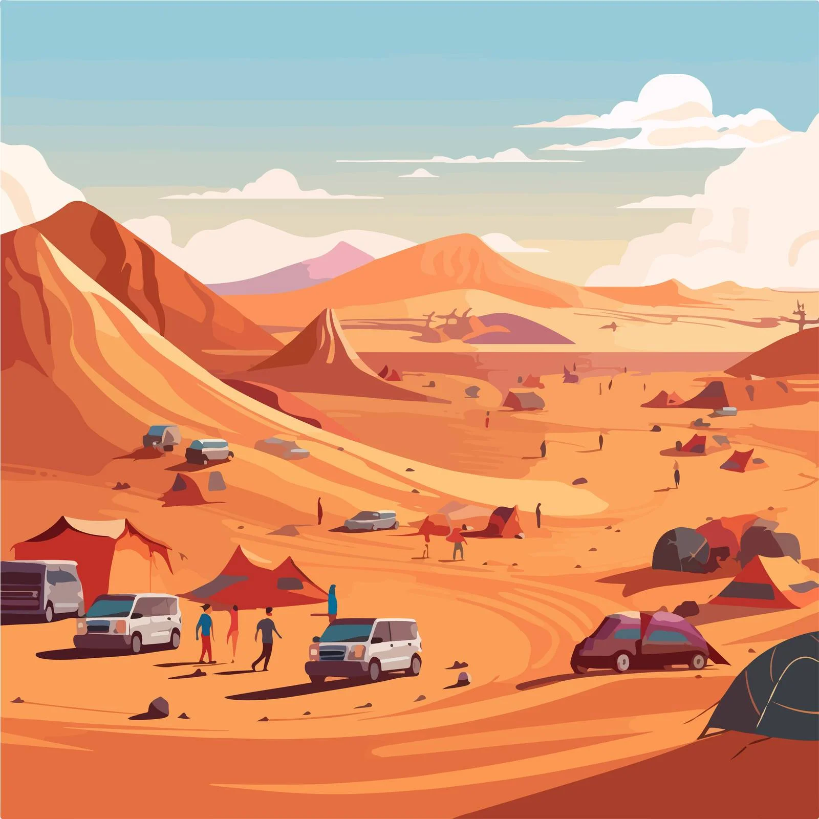 Exploring Desert Campsite: Panoramic Sand Dunes — free download from Dotvec