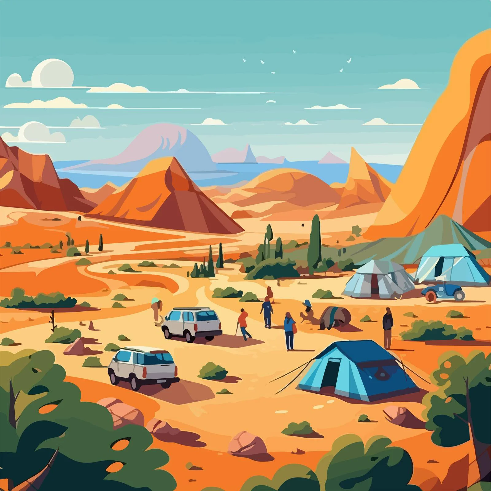 Exploring Sand Dunes: Desert Camping Adventure — free download from Dotvec