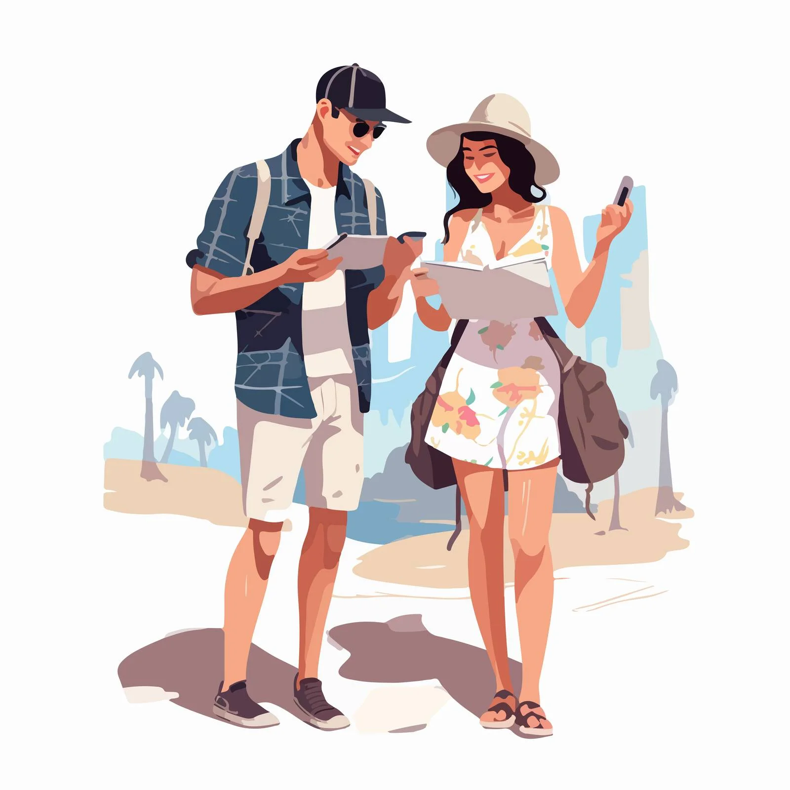 Exploring Summer Destinations: Tourist Couple Guide — free download from Dotvec