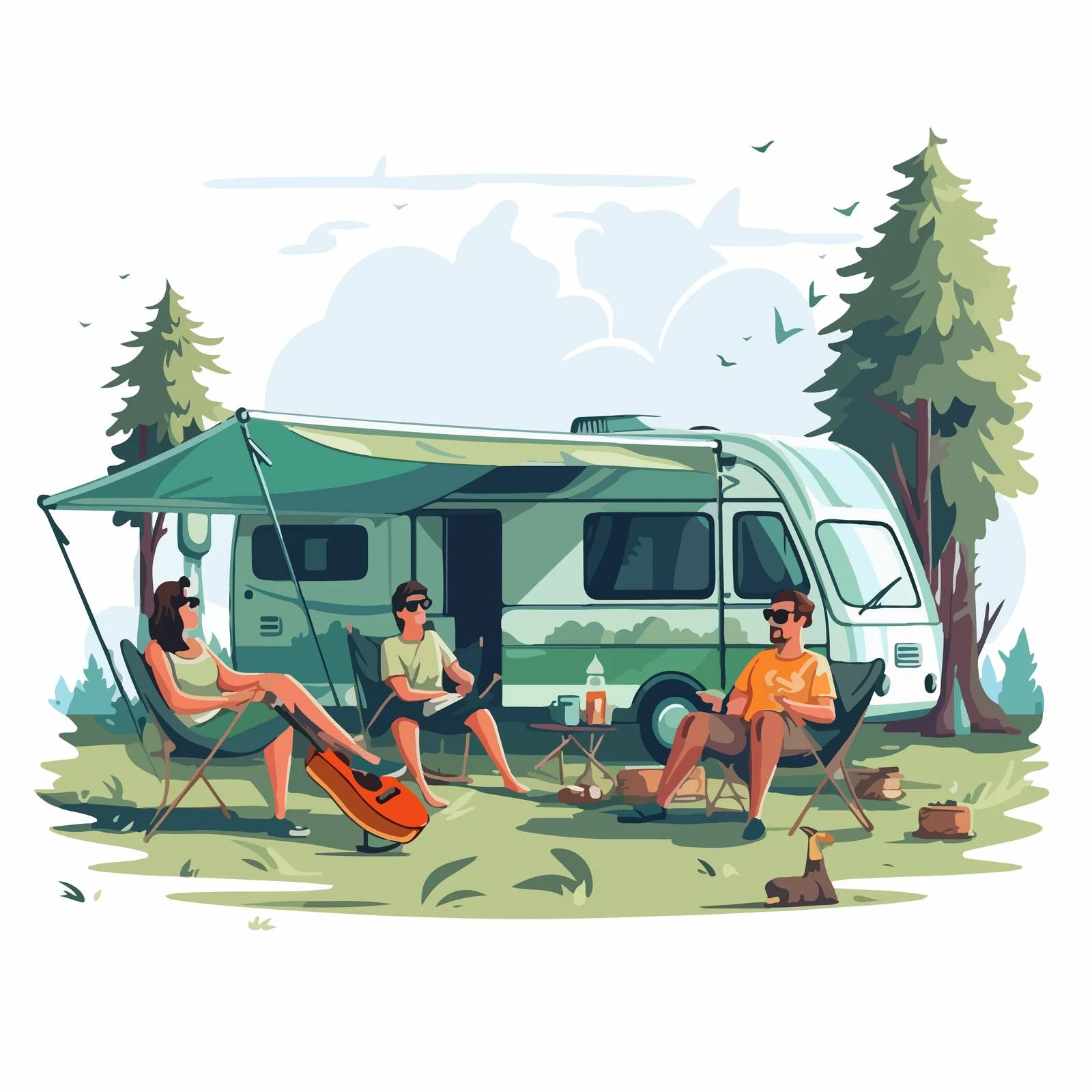 Camping Tourists Relaxing Outdoors Vector Illustration — free download from Dotvec