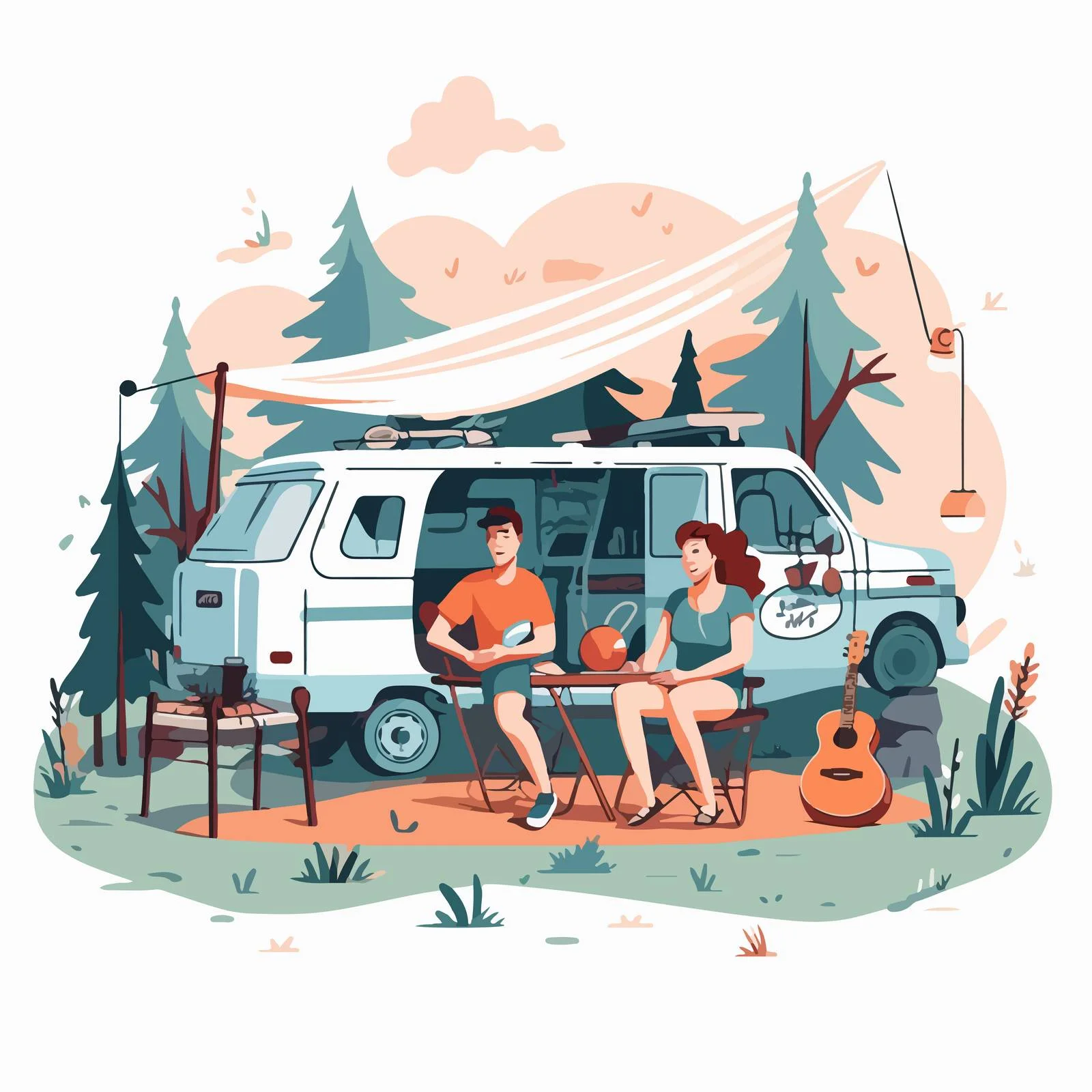 Serene Tourists Relaxing in Campsite Illustration — free download from Dotvec