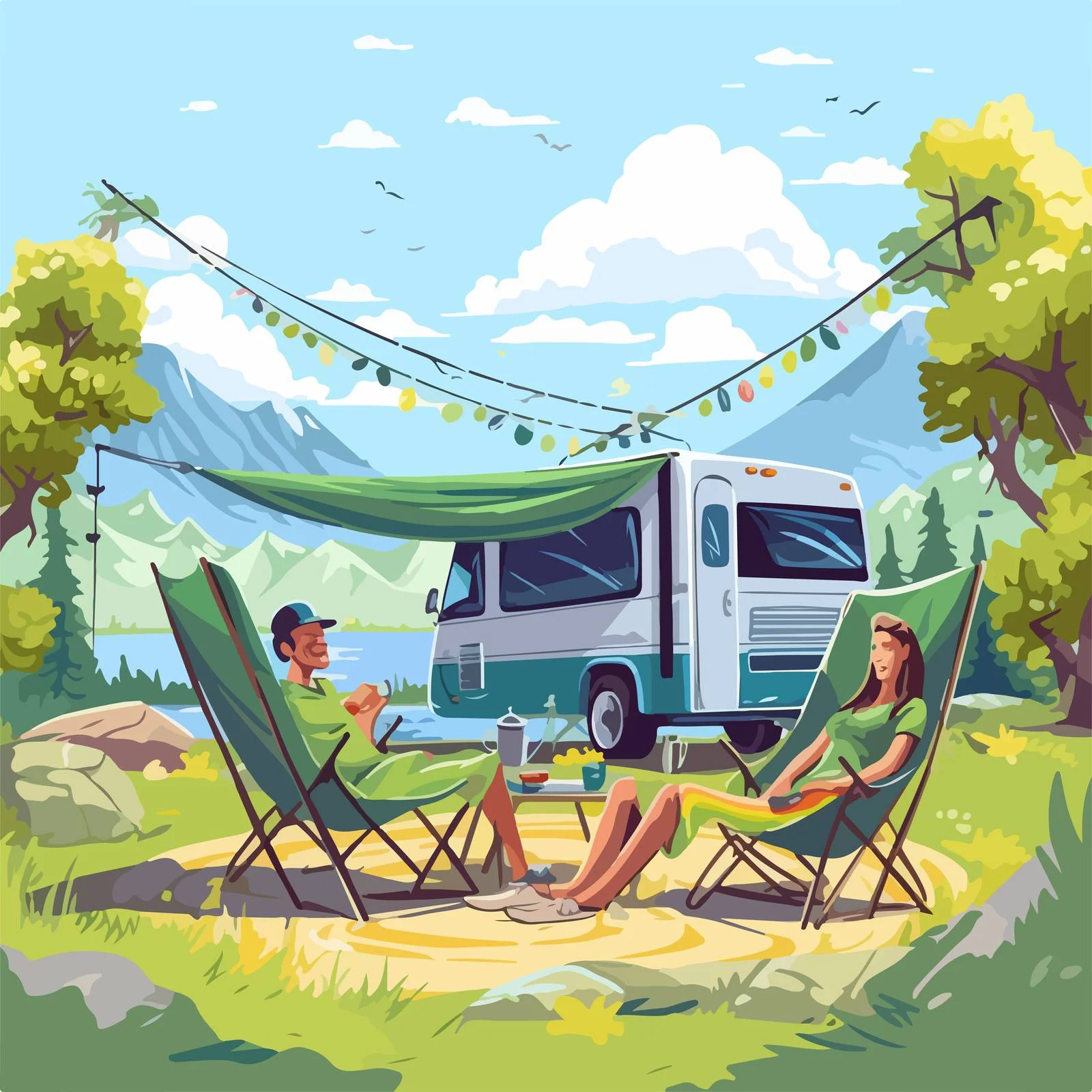 Travelers Relaxing at Campsite Vector Illustration — free download from Dotvec