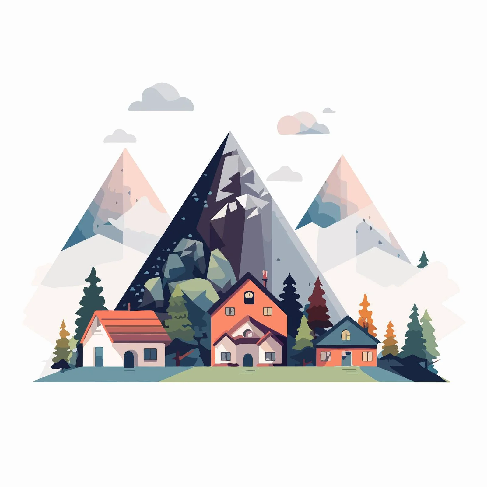Minimalist Toy Houses with Scenic Mountains — free download from Dotvec