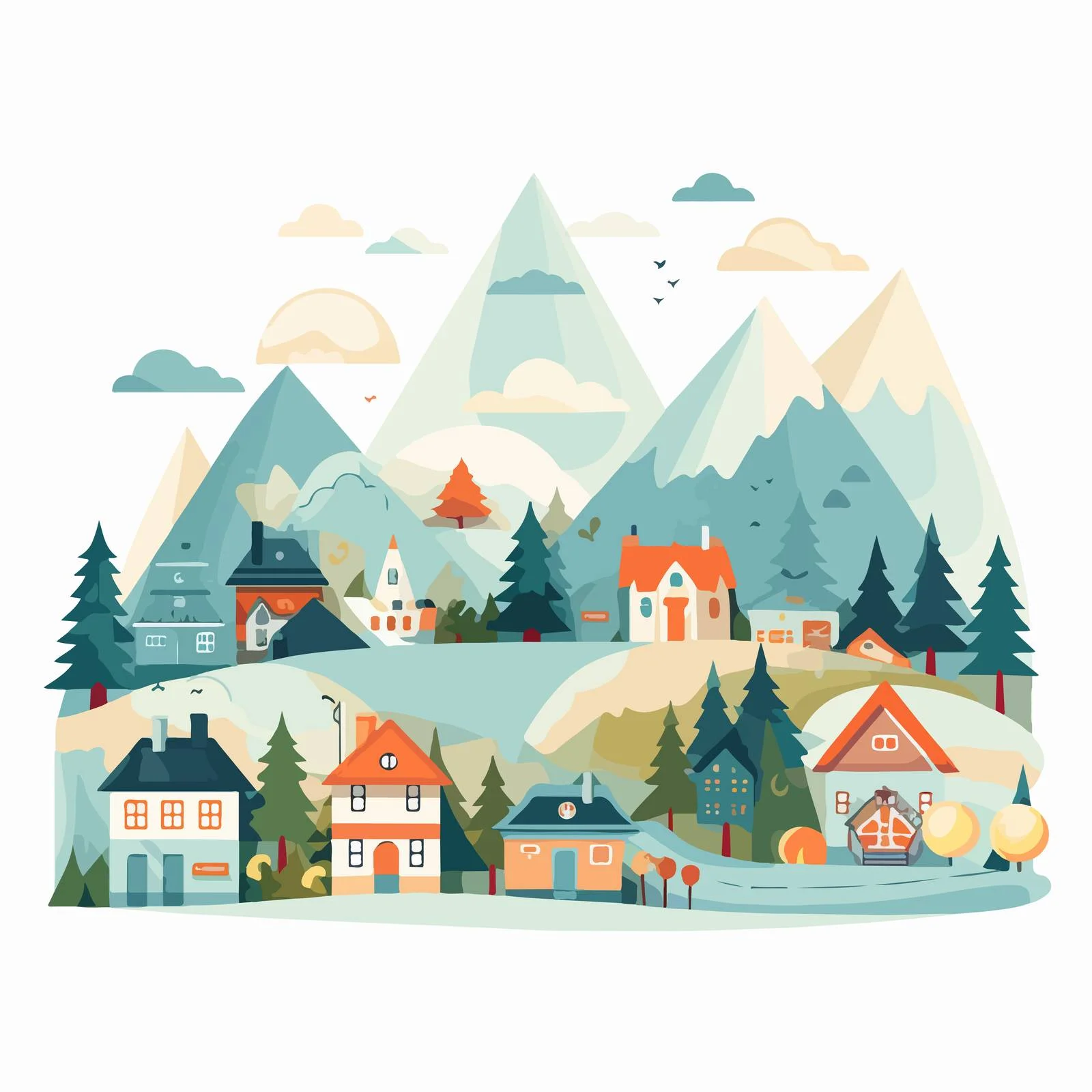 Miniature Houses and Mountain Landscape Illustration — free download from Dotvec