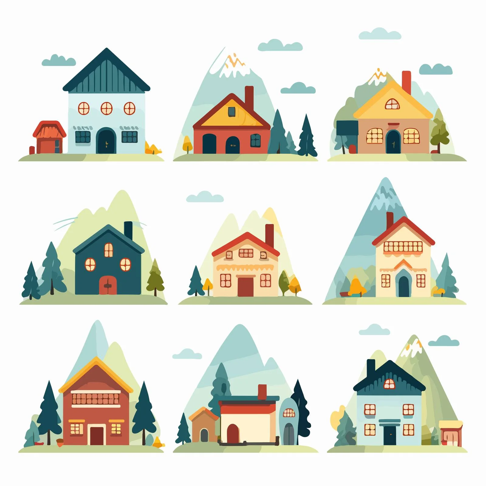 Miniature Houses with Mountain Scenery Illustration — free download from Dotvec