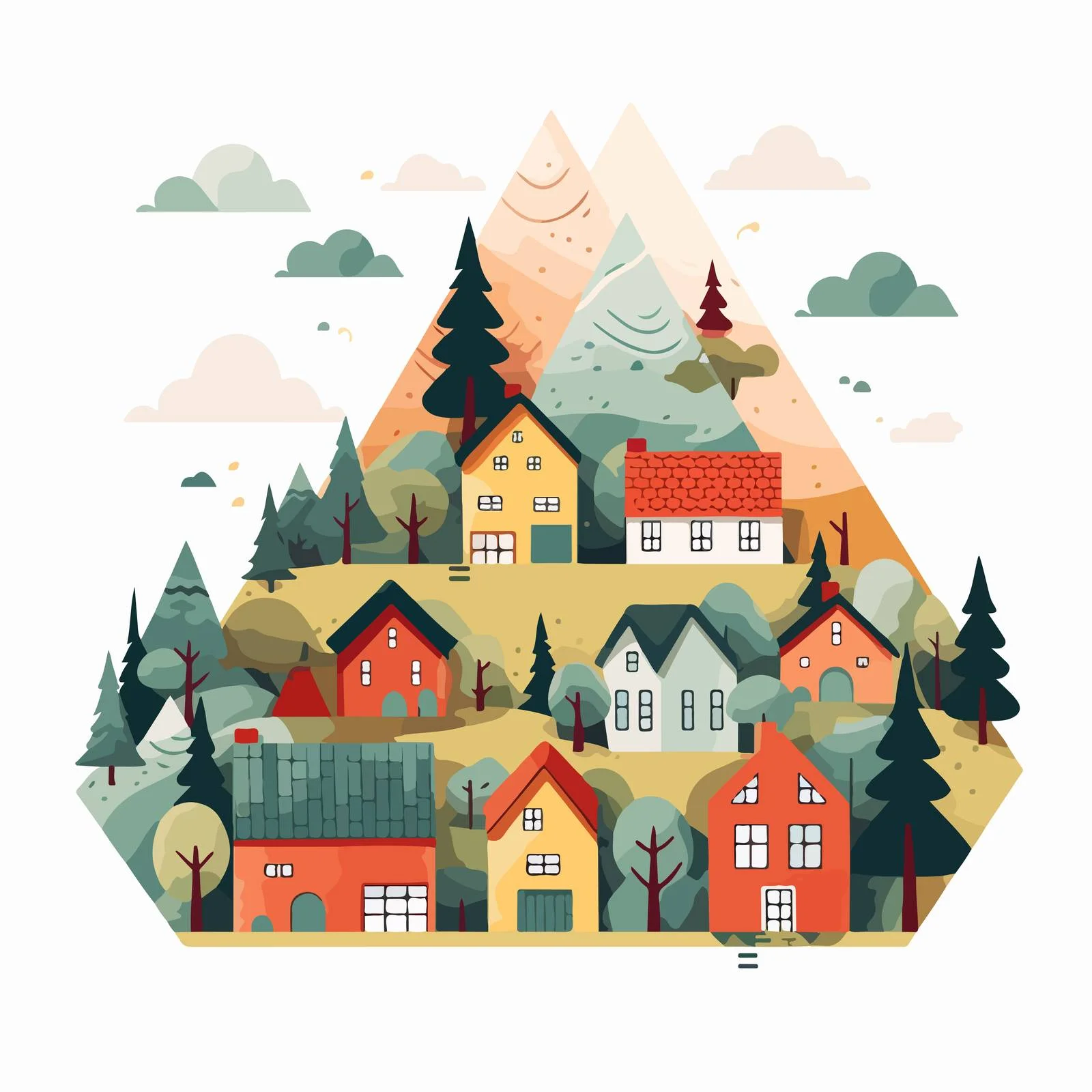 Miniature Houses and Mountain Landscape Vector — free download from Dotvec
