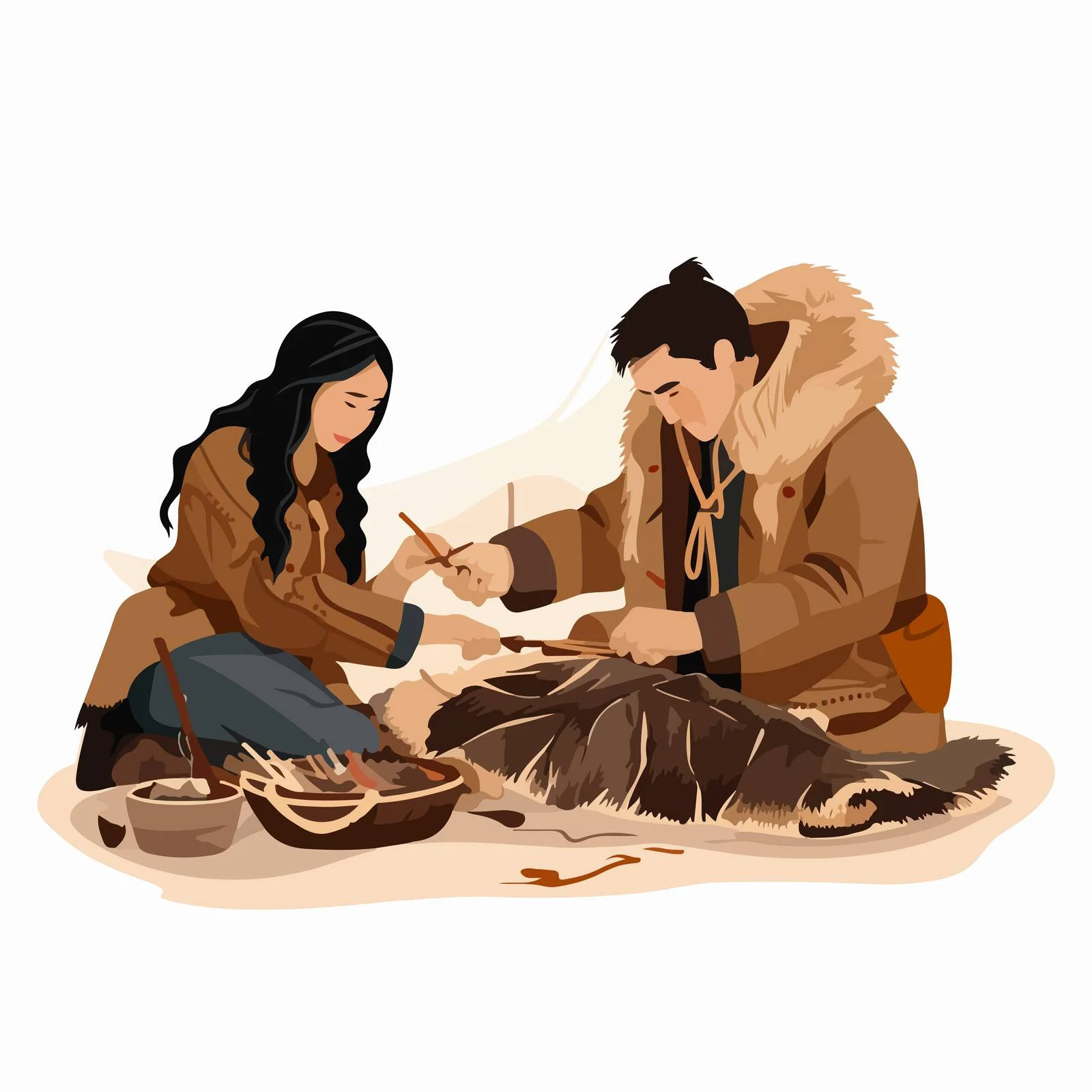 Eskimo Family Embracing Animal Skin Treatment — free download from Dotvec