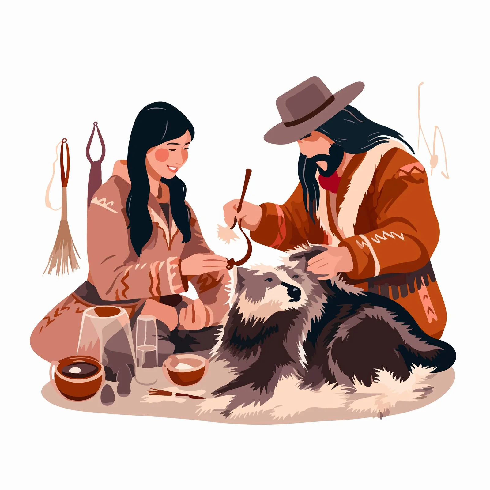 Inuit Family Performing Animal Skin Treatment — free download from Dotvec