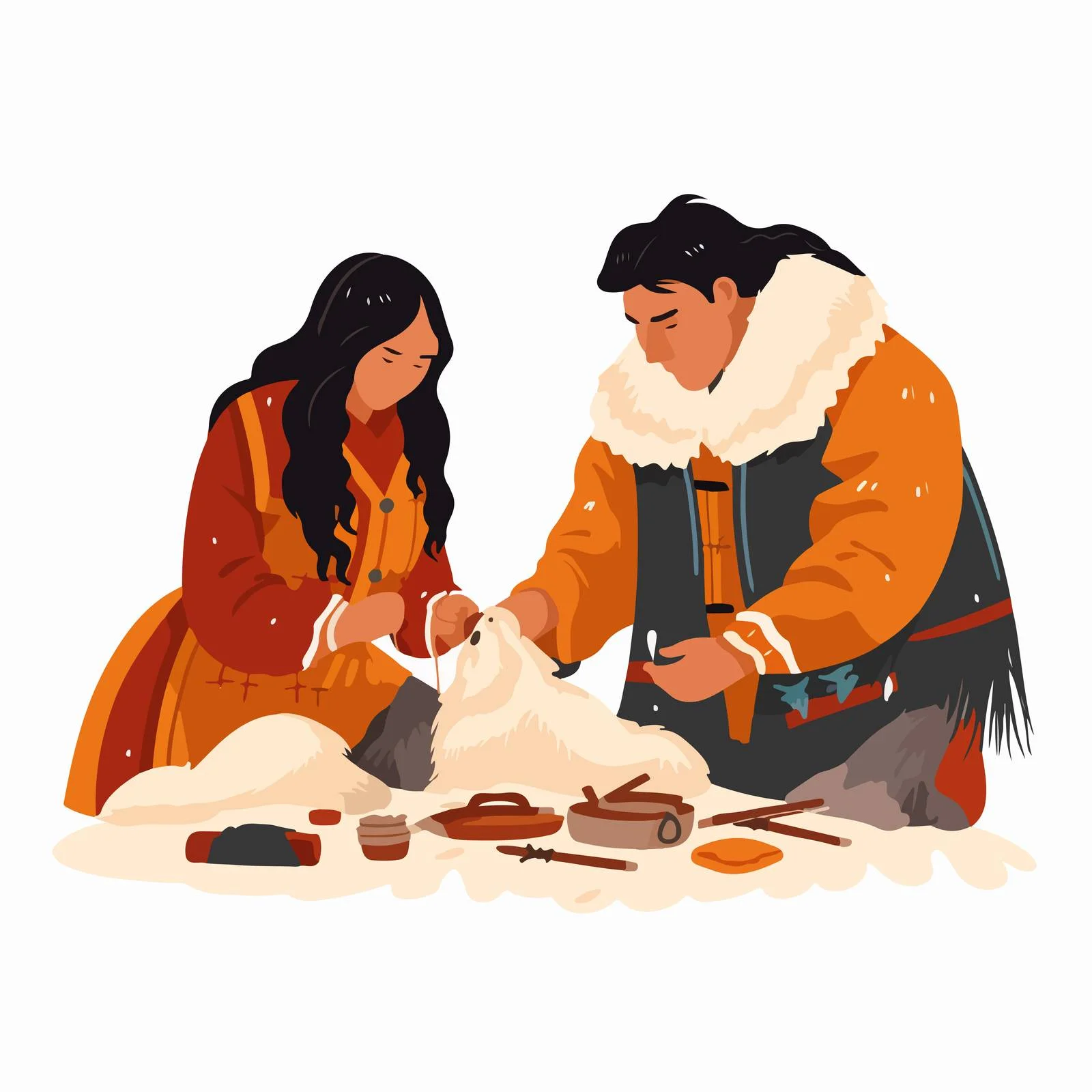 Eskimo Family Animal Skin Treatment Scene — free download from Dotvec