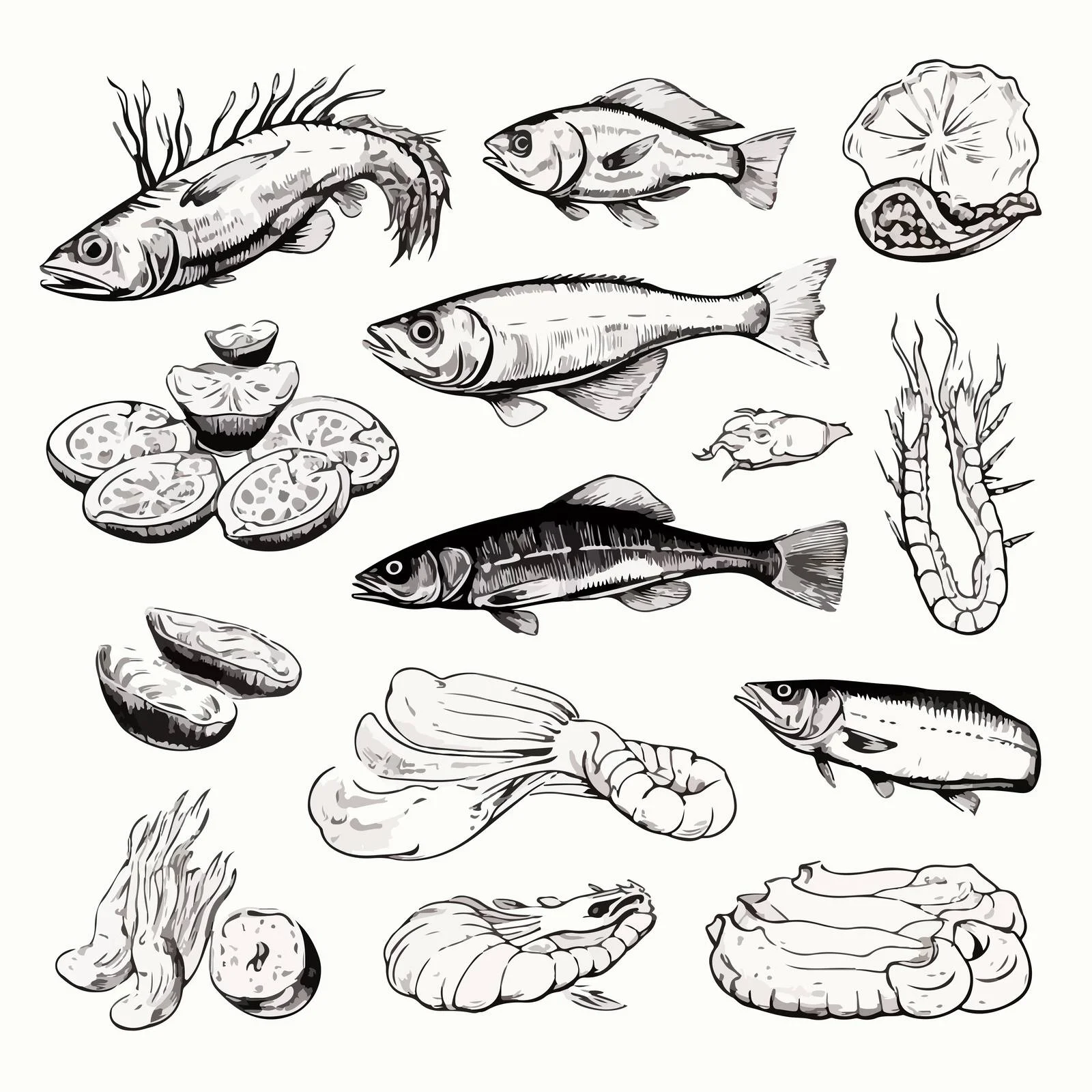 Exquisite Traditional Japanese Seafood Platter Sketch — free download from Dotvec