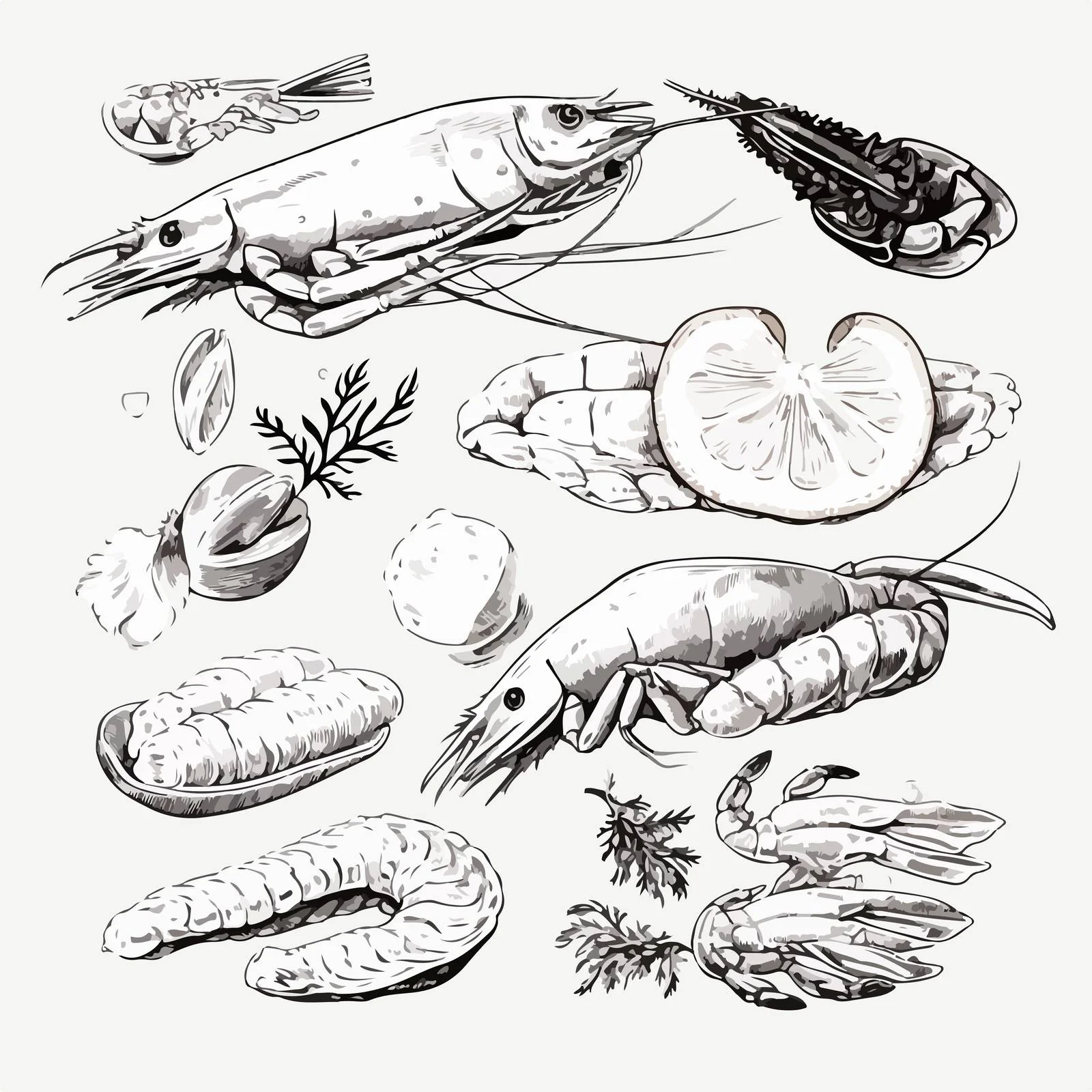 Exquisite hand-drawn Japanese seafood delicacies — free download from Dotvec
