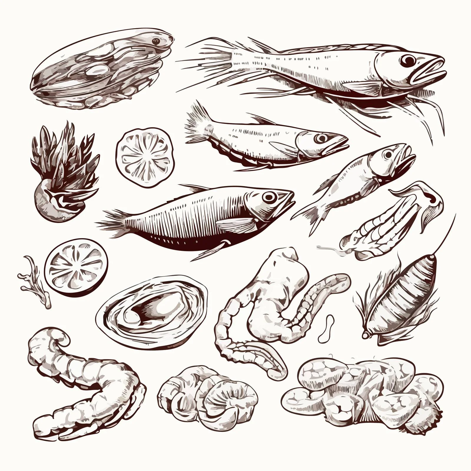 Exquisite Traditional Japanese Seafood Sketch — free download from Dotvec