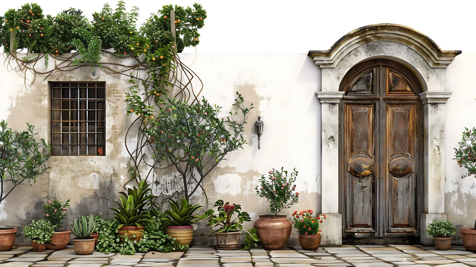 Charming Mediterranean Courtyard with Antique Doors — free download from Dotvec