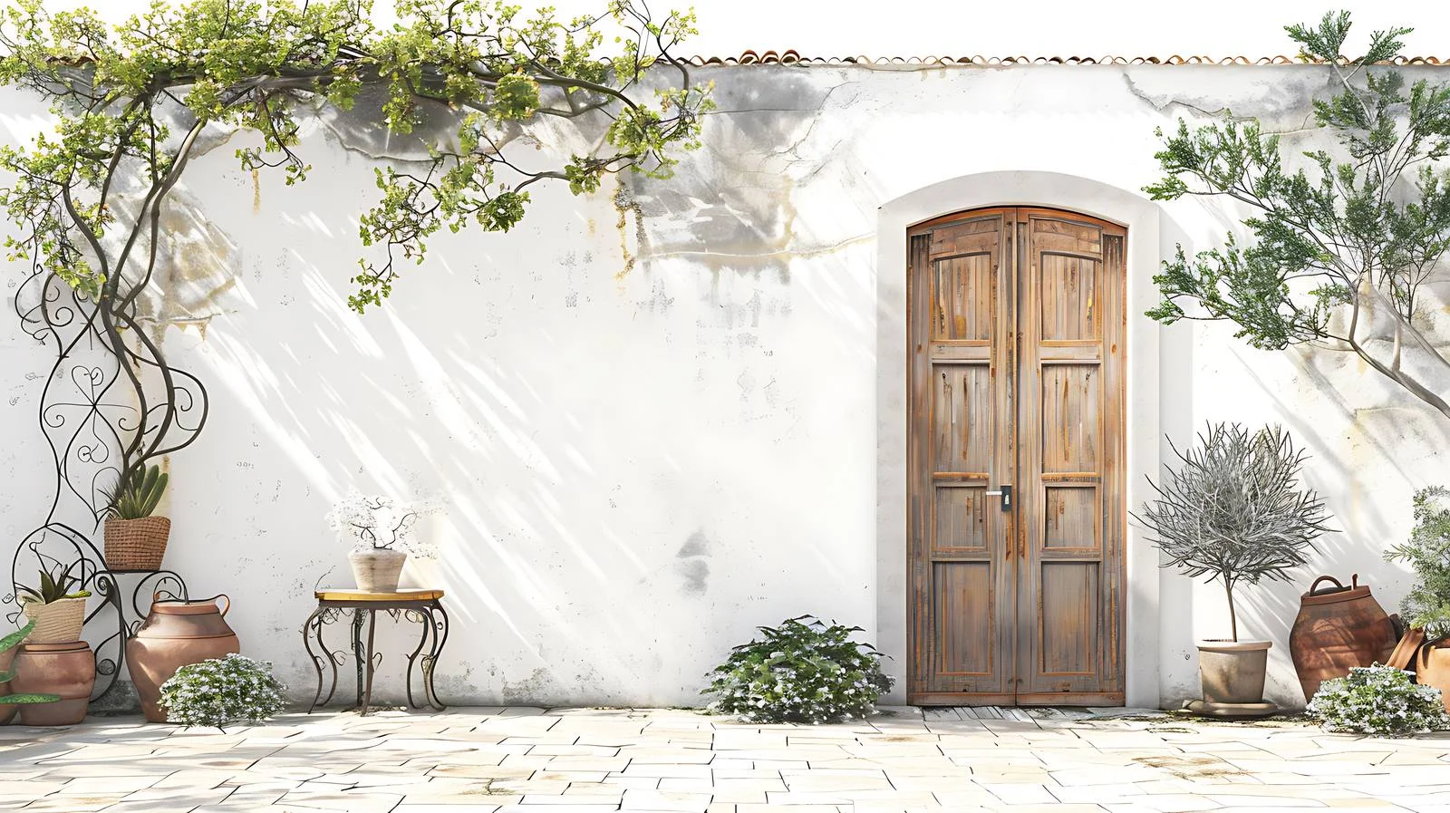 Serene Mediterranean Courtyard Featuring Vintage Doors — free download from Dotvec