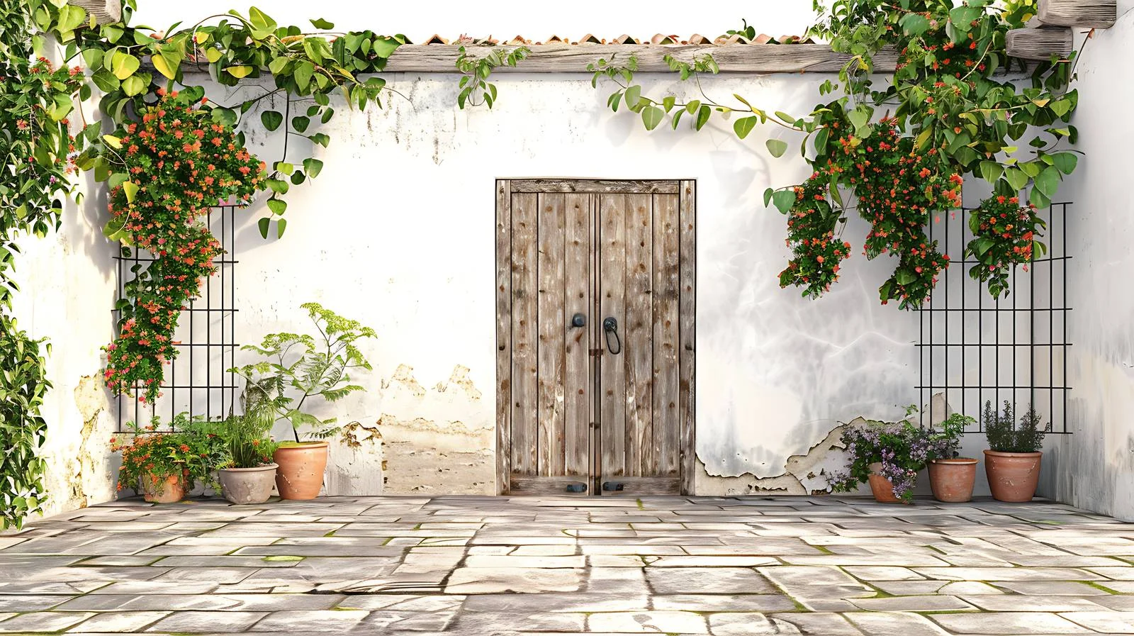 Charming Mediterranean Garden with Vintage Doors — free download from Dotvec