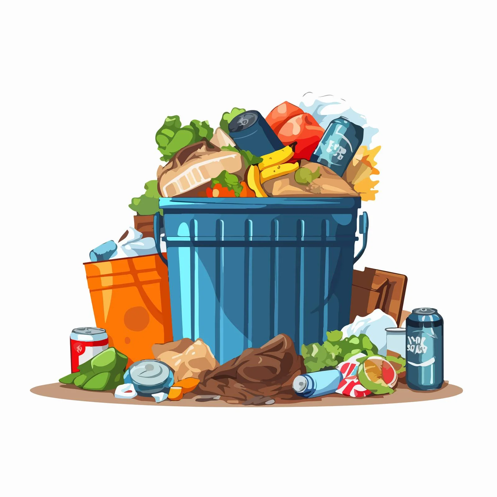 Overflowing trash can and dumpster full of rubbish — free download from Dotvec