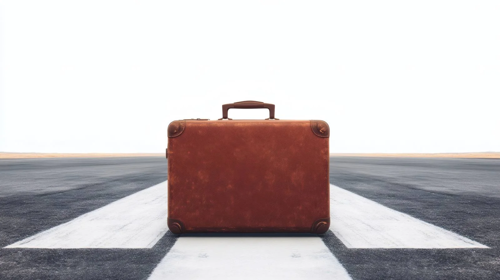 Classic Brown Suitcase on Airport Runway — free download from Dotvec