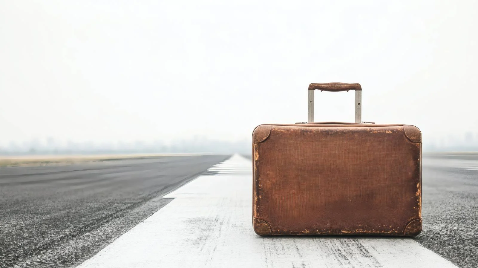 Elegant brown suitcase on empty runway — free download from Dotvec
