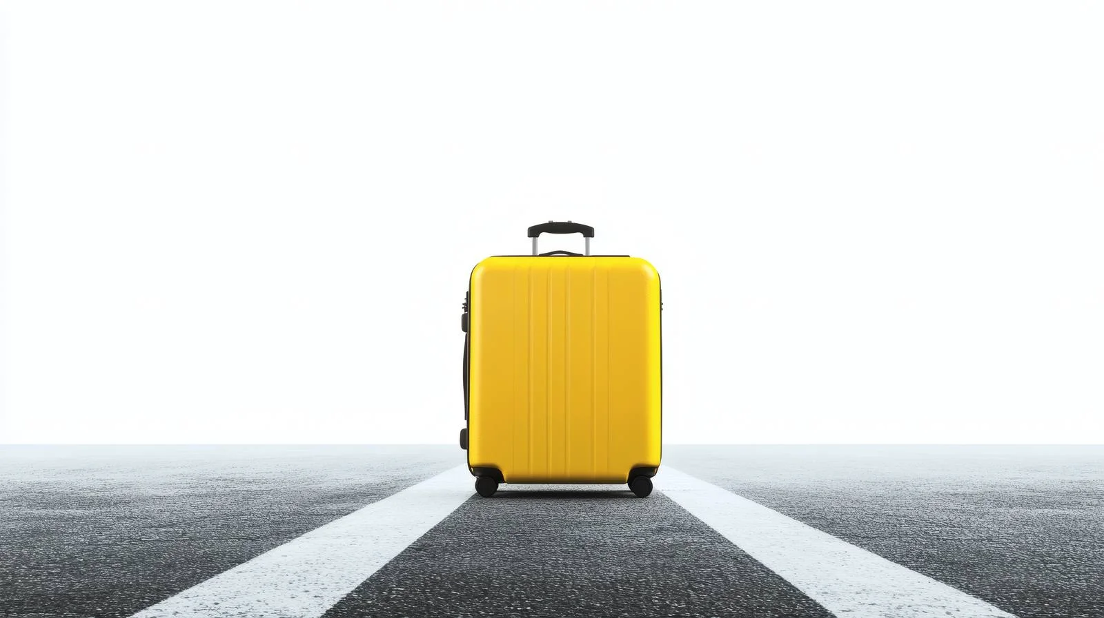 Vibrant yellow suitcase on empty runway — free download from Dotvec
