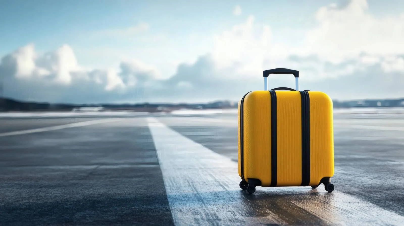 Vibrant Yellow Suitcase on Empty Runway — free download from Dotvec