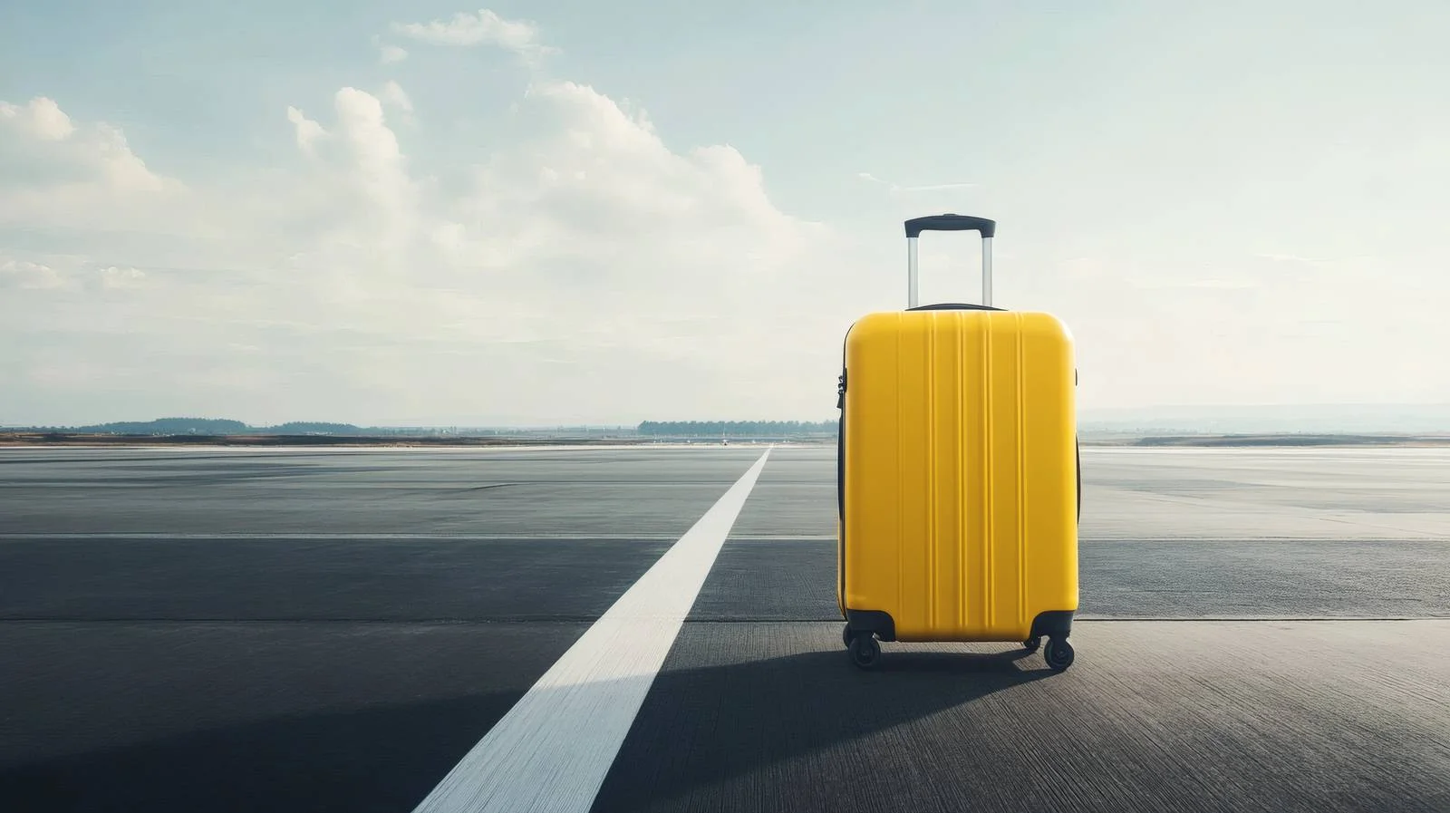 Vibrant Yellow Suitcase on Empty Runway — free download from Dotvec