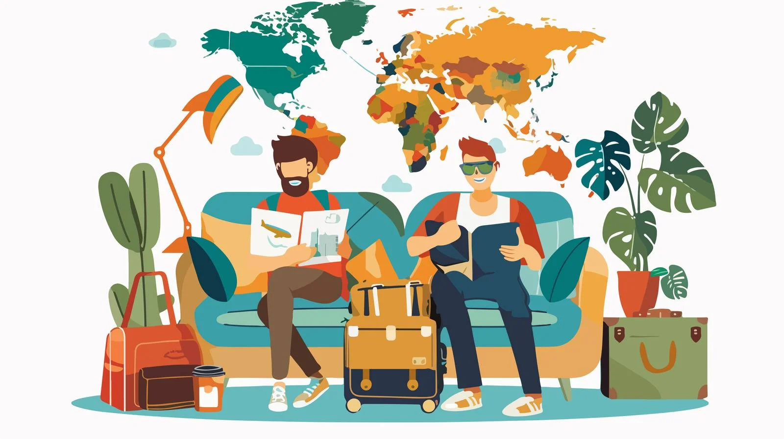 Travelers Planning Trips on Sofa — free download from Dotvec