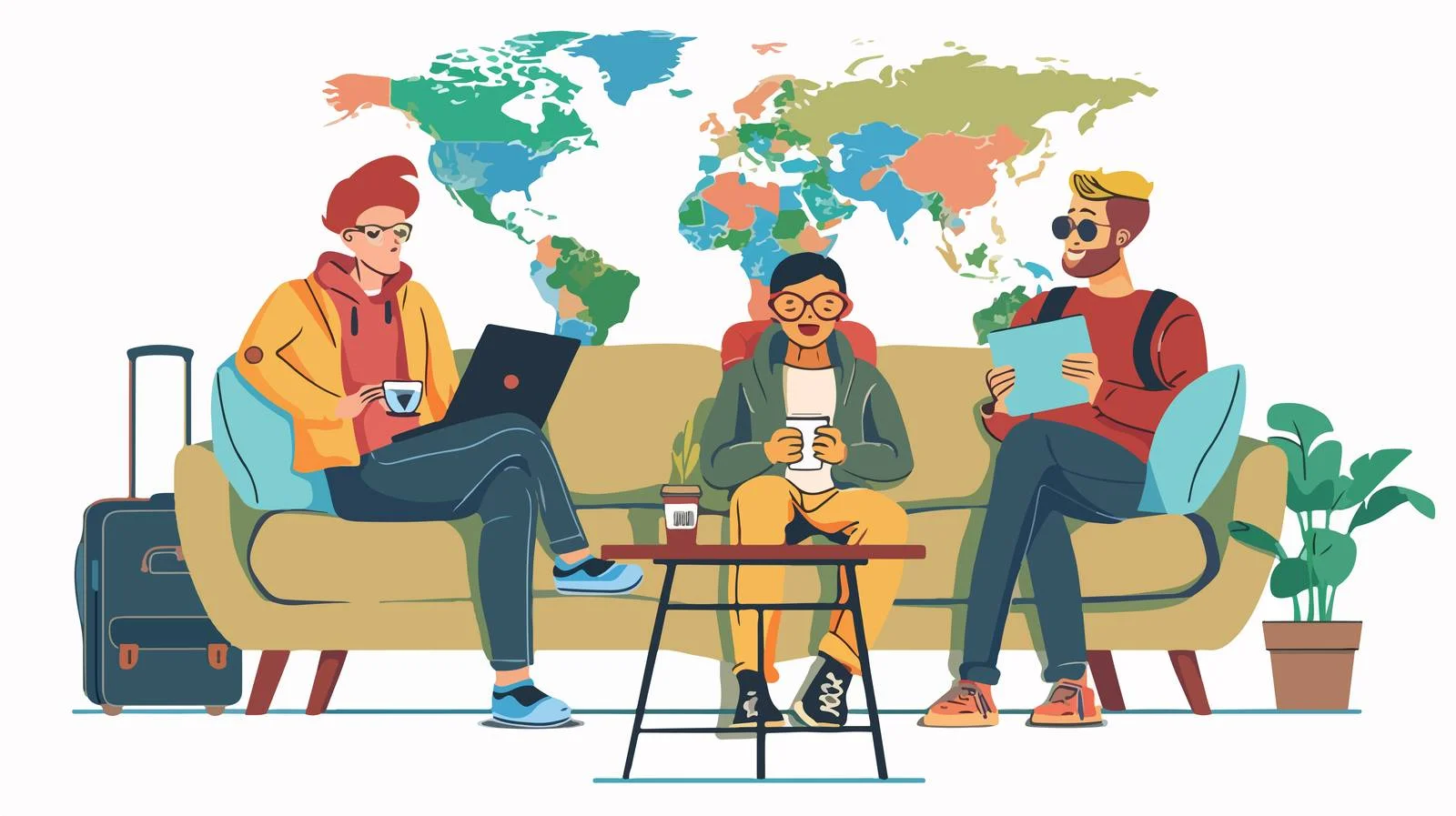 Travelers Planning Trips Over Coffee — free download from Dotvec