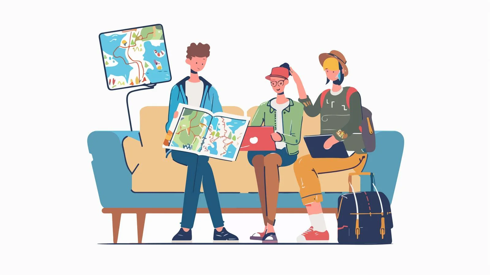 Travel Planning with Map on Laptop — free download from Dotvec