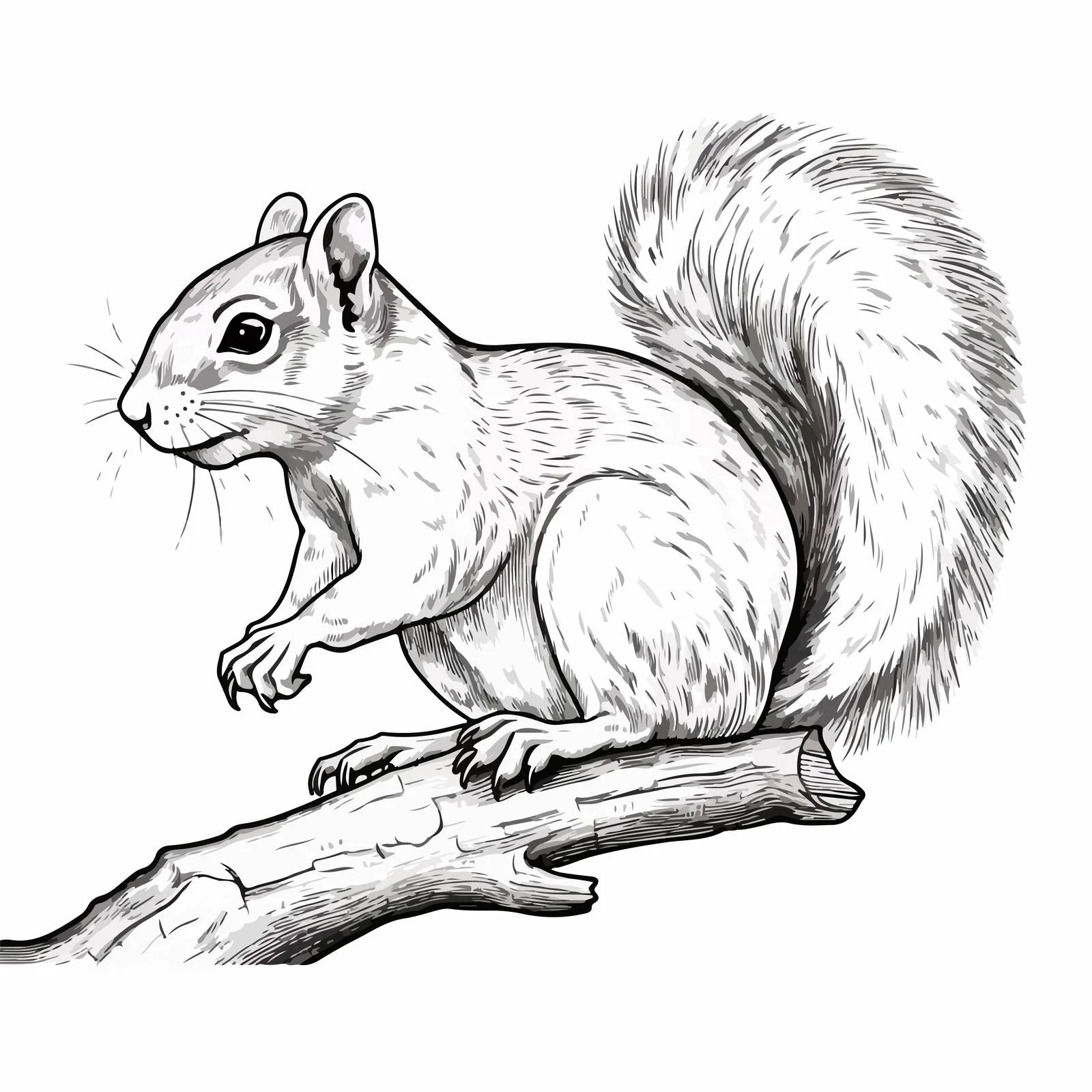 Detailed Hand-Drawn Tree Squirrel Outline — free download from Dotvec