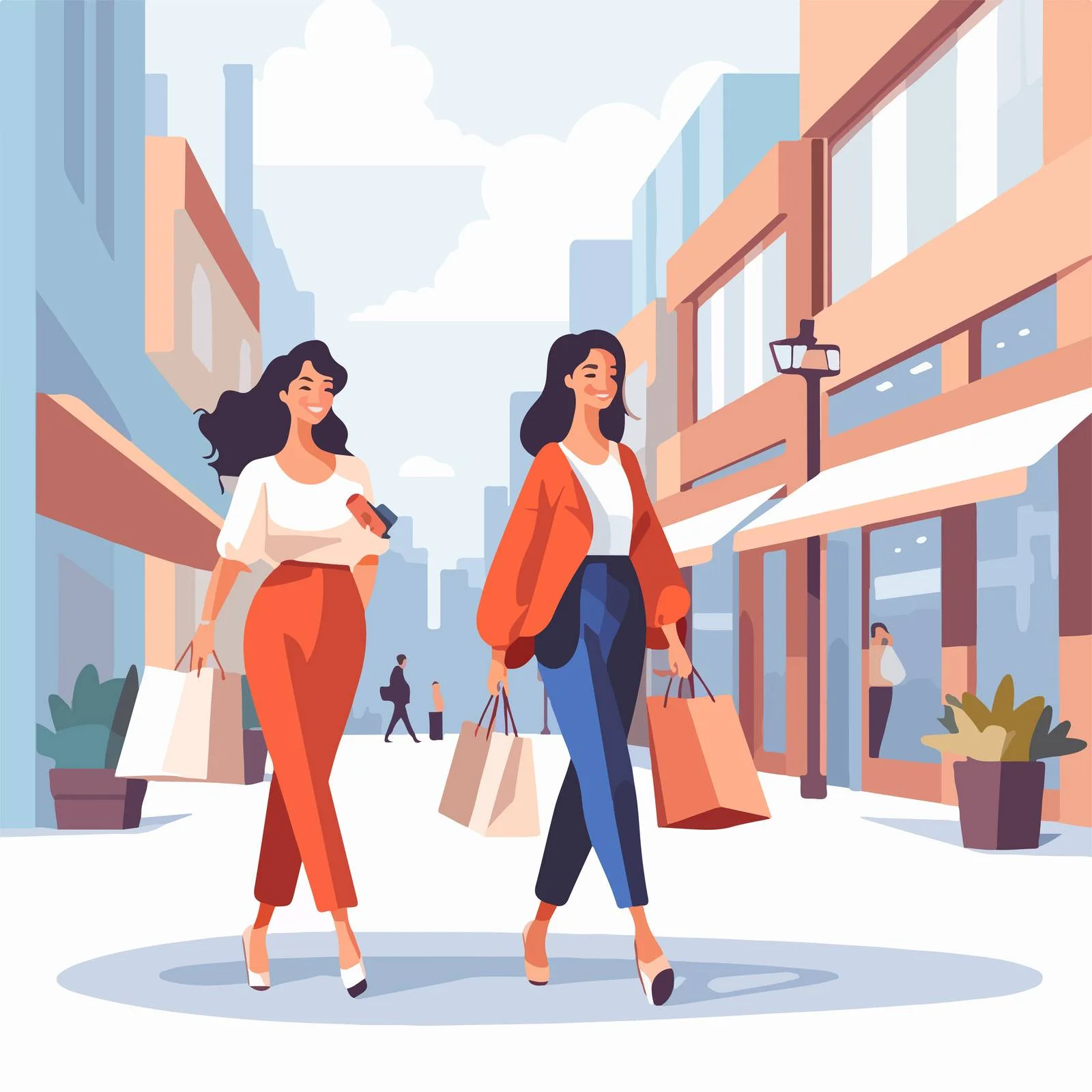 Fashionable friends shopping together. Stylish women. — free download from Dotvec